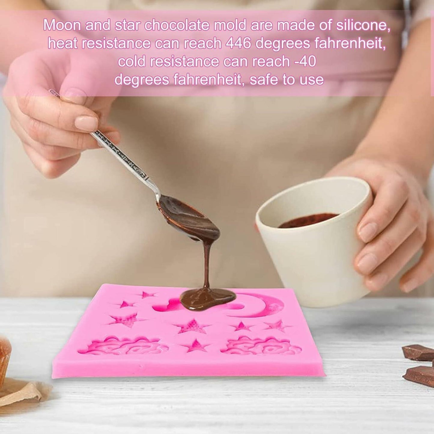 Star Moon Clouds Silicone Fondant Mold DIY Candy Chocolate Baking Pink
