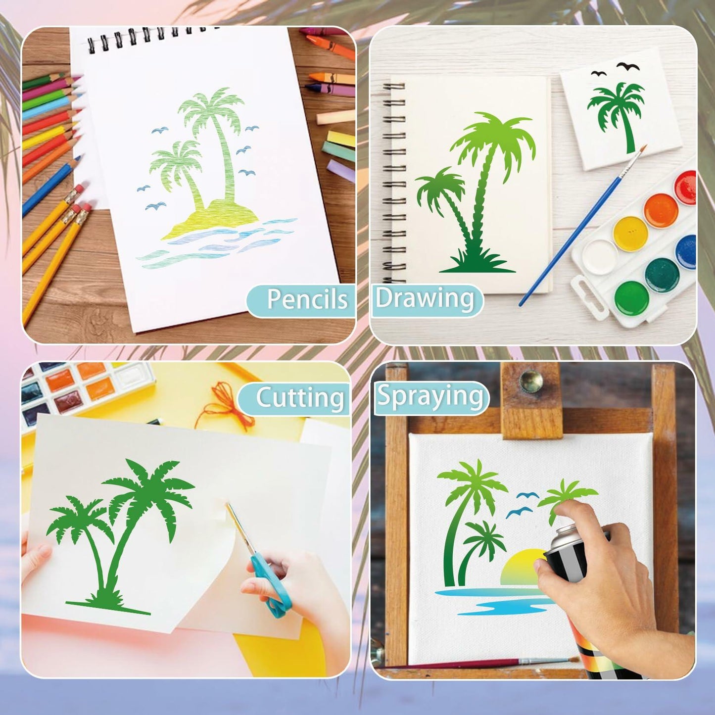 Palm Tree Stencils for Painting Reusable Tropical Beach Wall Craft 12pcs