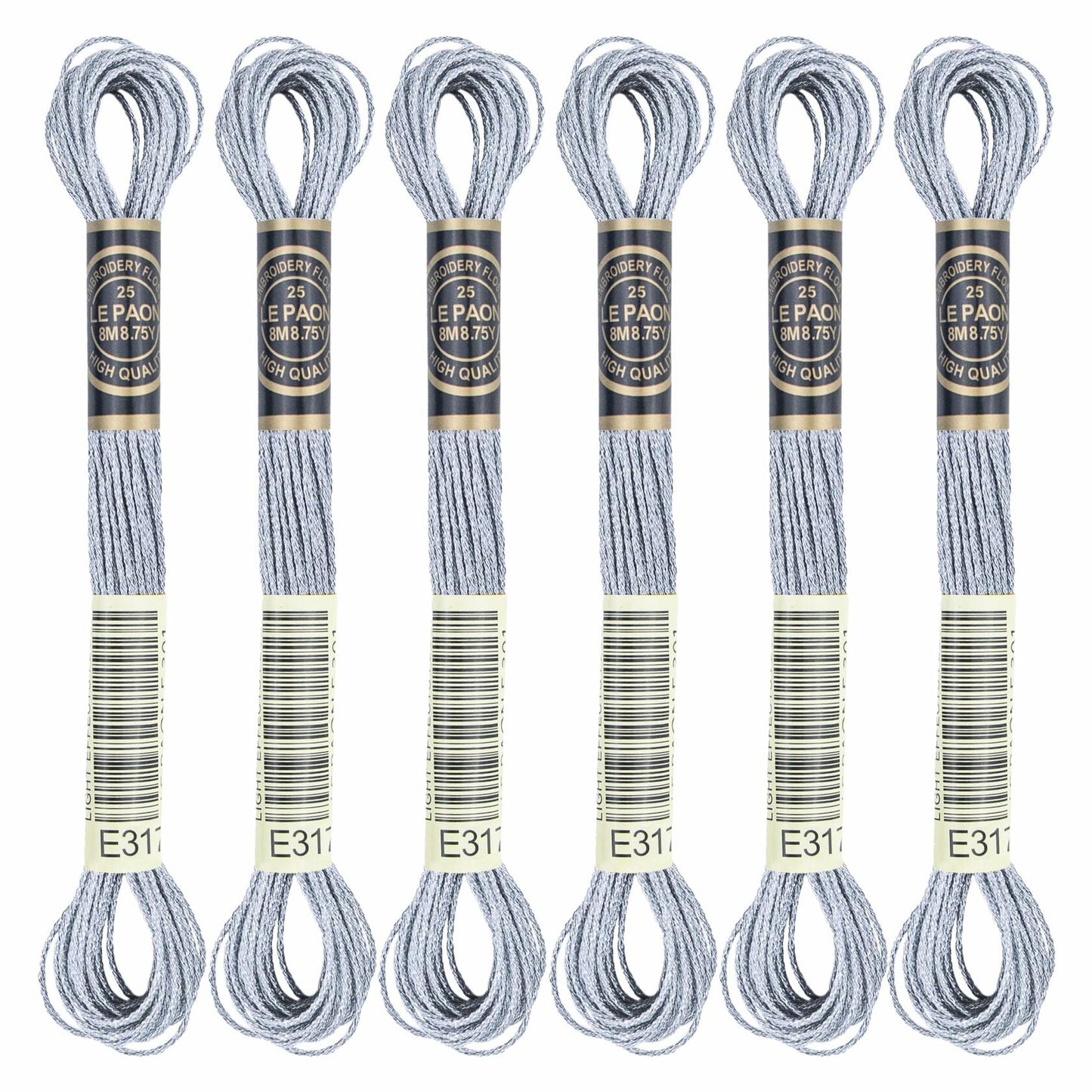 6 Skeins Metallic Grey Embroidery Thread Floss for Cross-Stitch Handcraft
