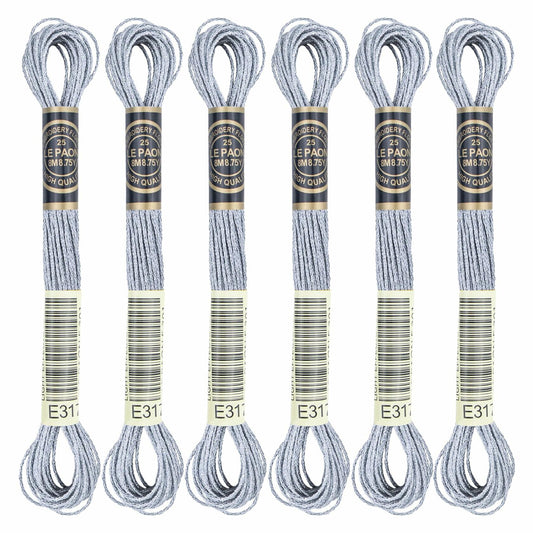 6 Skeins Metallic Grey Embroidery Thread Floss for Cross-Stitch Handcraft