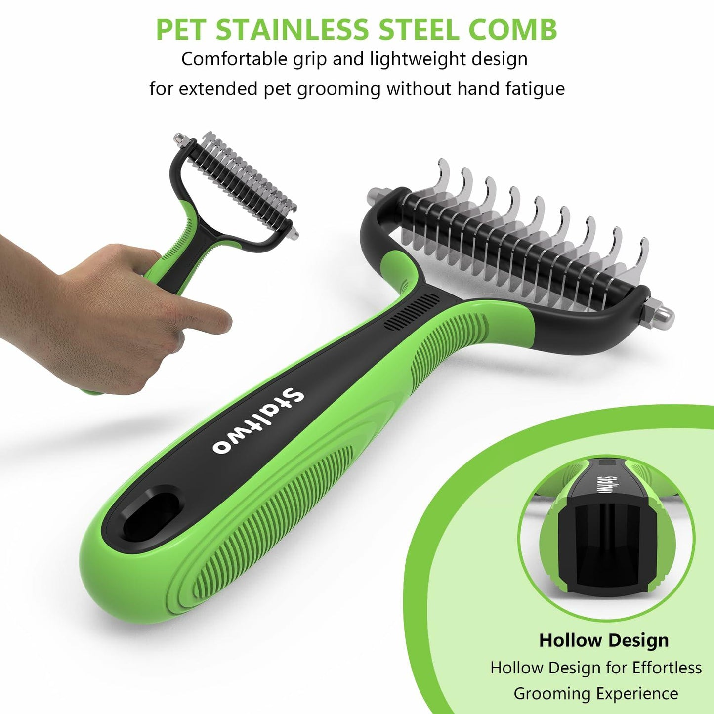 STALTWO 2-in-1 Pet Brush & Undercoat Rake Shedding Tool for Dogs Cats
