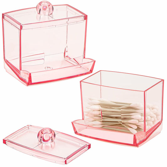 Biiange 2-Pack Acrylic Cotton Swab Holder with Lid 7oz Q-Tip Storage (Pink)