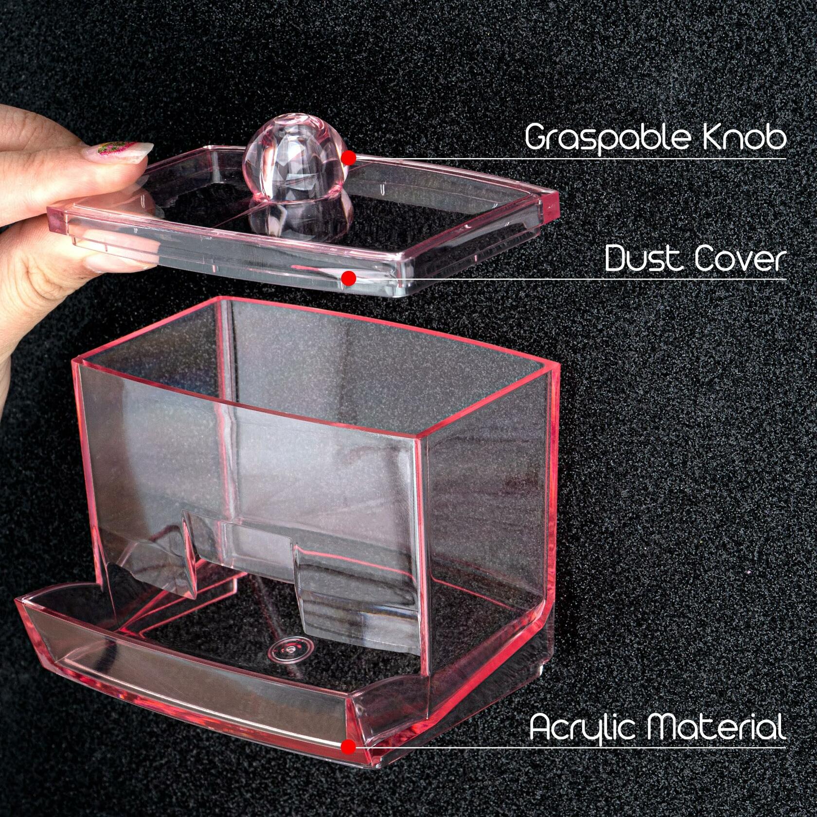 Biiange 2-Pack Acrylic Cotton Swab Holder with Lid 7oz Q-Tip Storage (Pink)