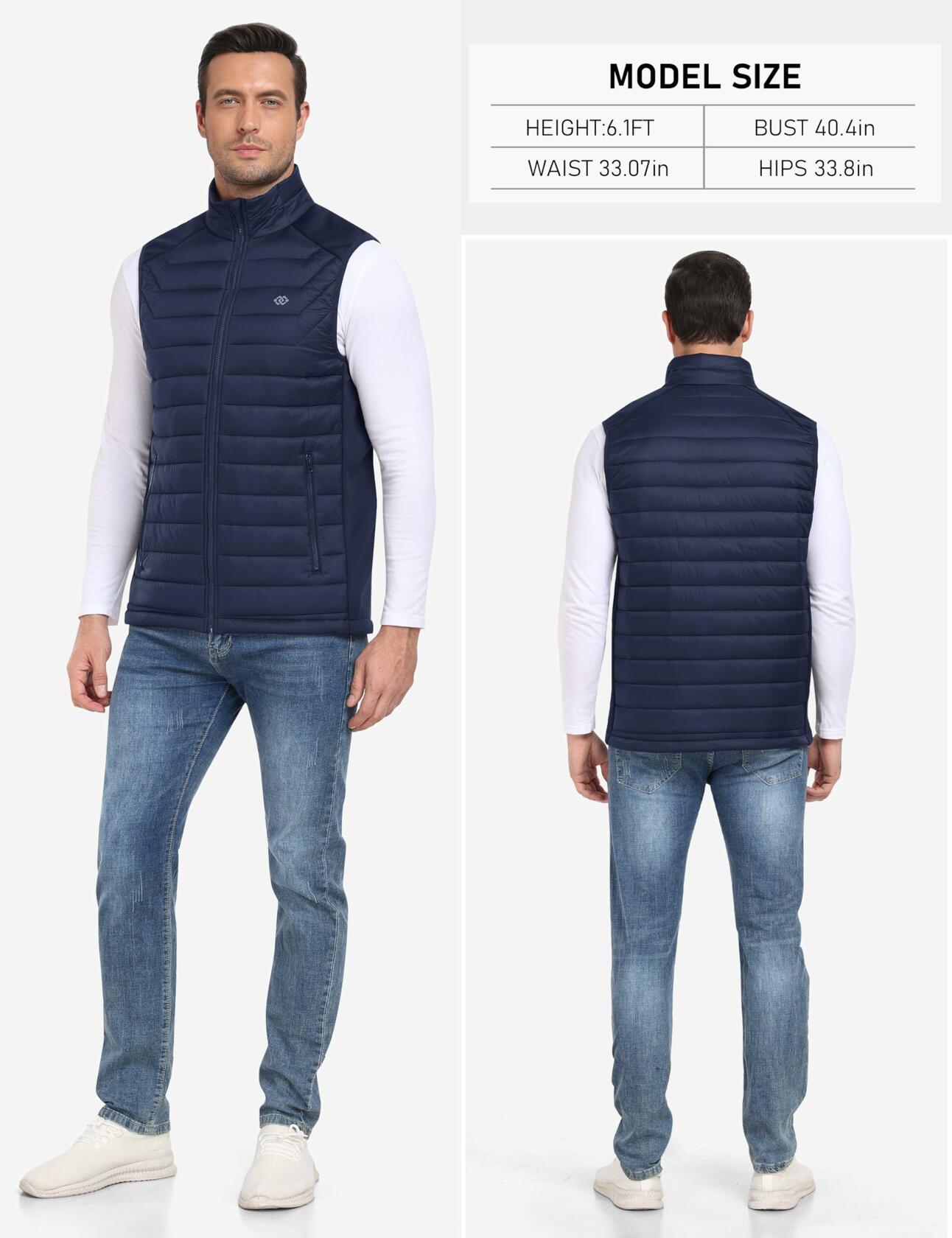 MoFiz Men’s Puffer Vest Winter Active Zipper Sleeveless Jacket Navy XX-Large
