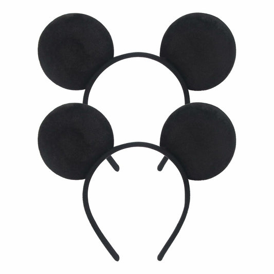 2-Pack Black Mouse Ears Headband Velvet Hair Bow Headwear for Women Kids