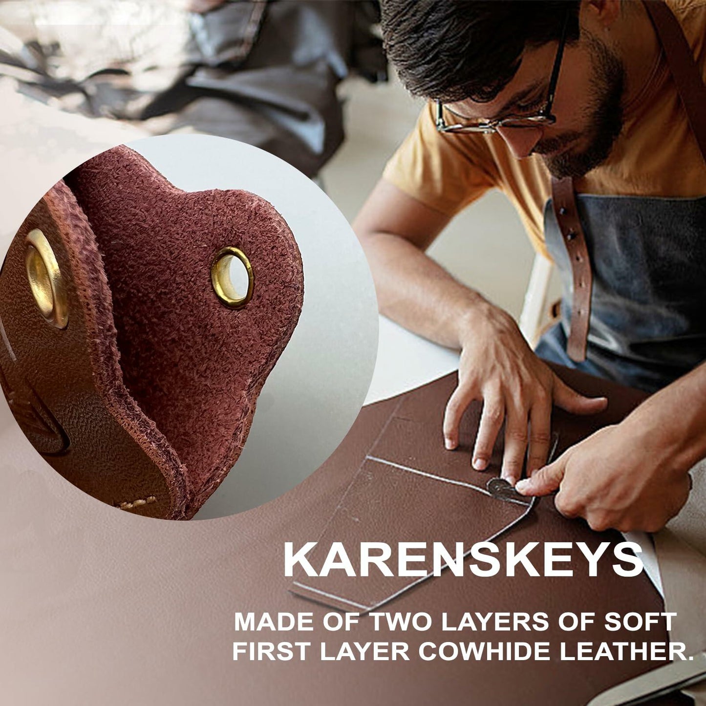 KARENSKEYS Handmade Leather Car Key Cover Sleeve with Keychain Loop