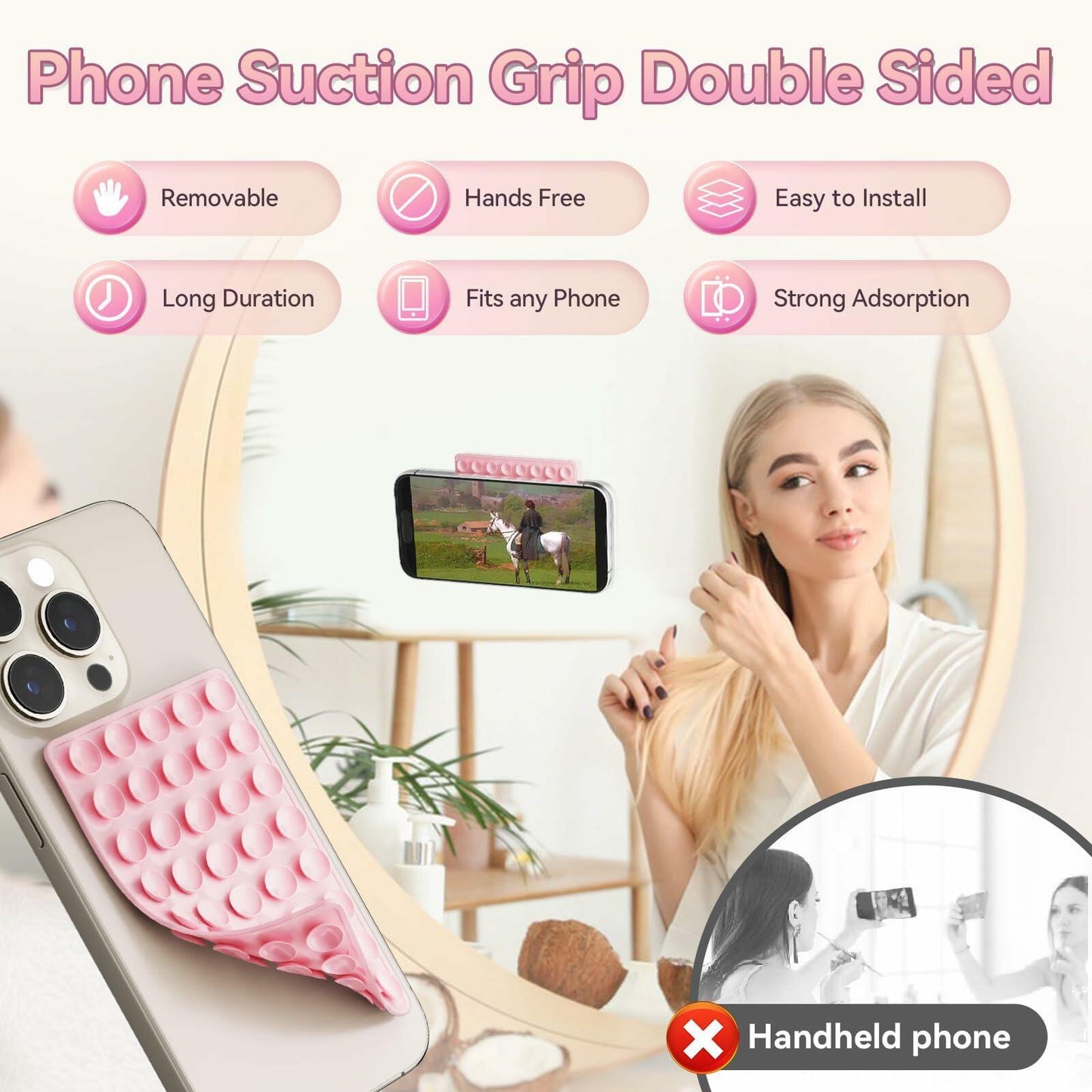 YZLELEQ Silicone Suction Phone Holder Double-Sided Mount Pink iPhone Android