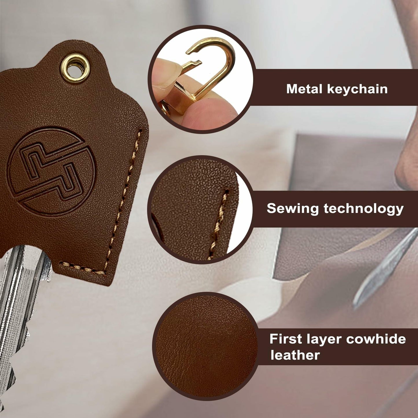 KARENSKEYS Handmade Leather Car Key Cover Sleeve with Keychain Loop