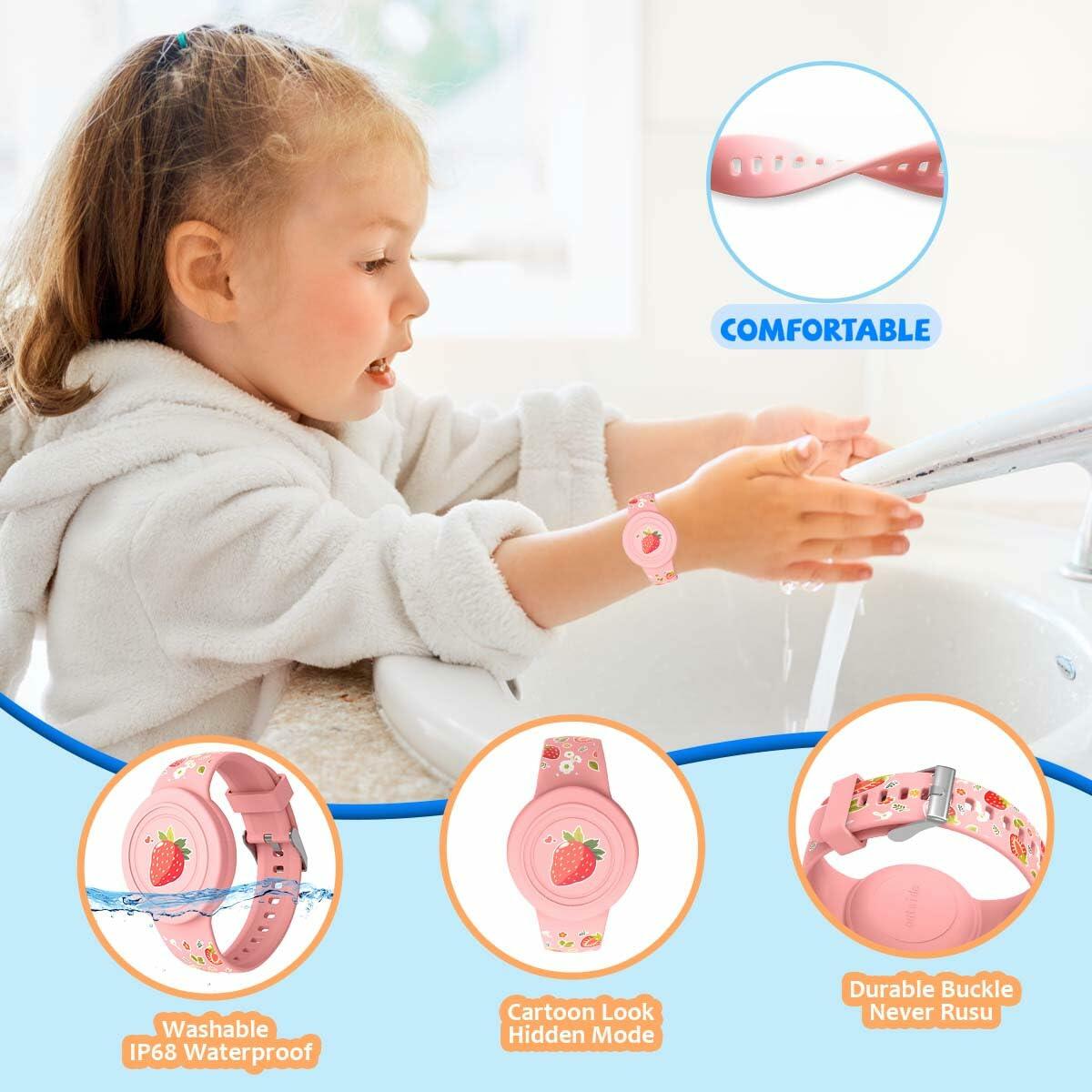 Kids AirTag Bracelet Waterproof Silicone Hidden Tracker Band Sheep Strawberry
