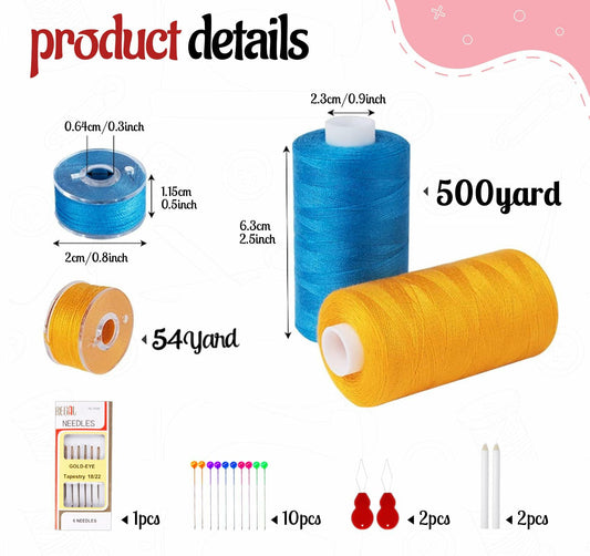 StiVerse 144PC Sewing Thread Bobbins 60 Colors 500Y Polyester DIY Supplies