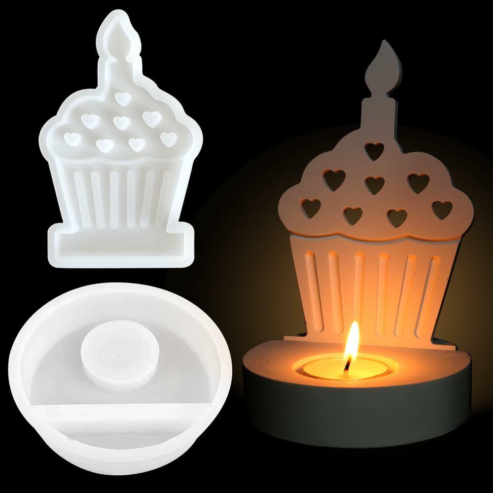 DIY Heart Cake Tea Light Candle Holder Silicone Mold for Resin Craft