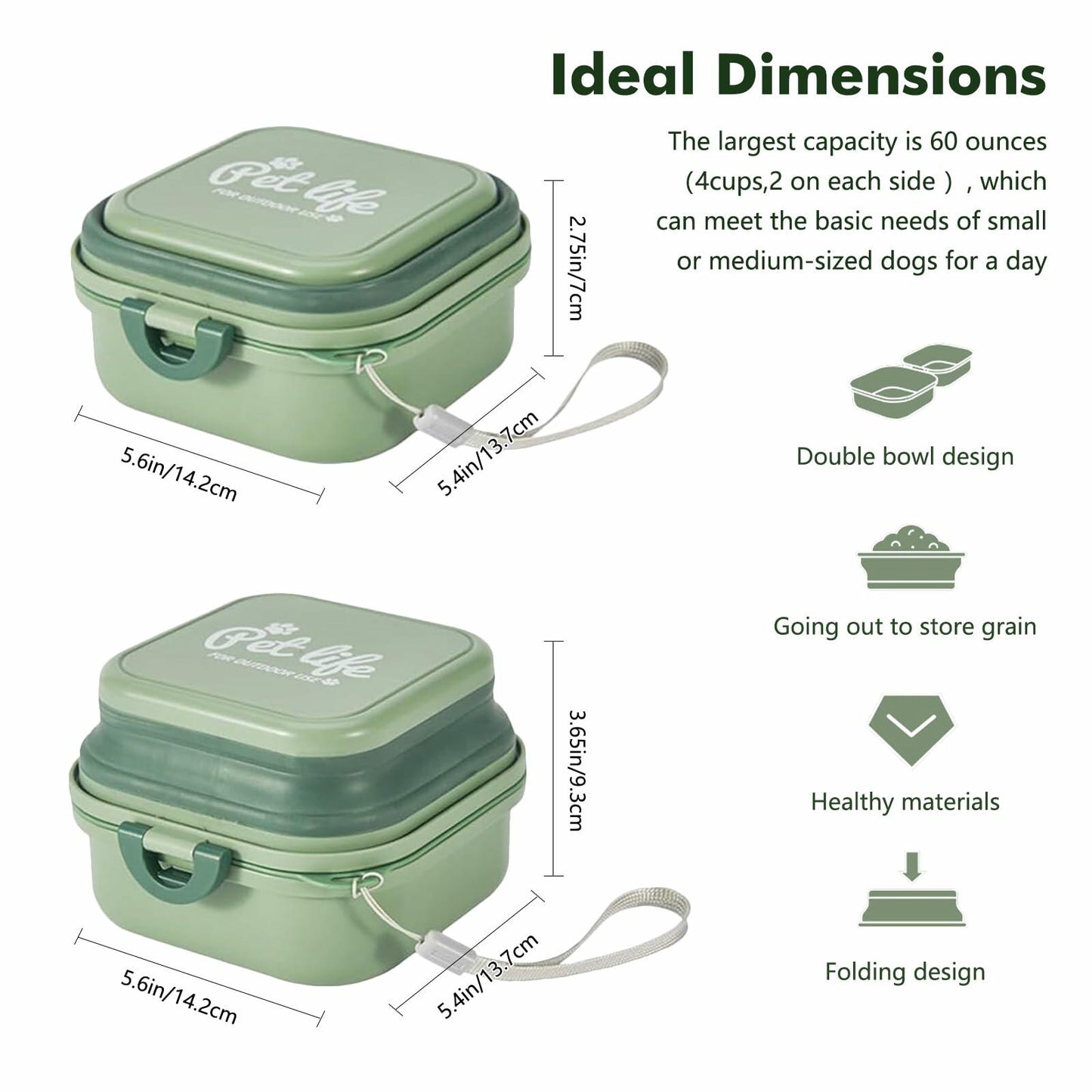 Collapsible Dog Bowl w/ Lid Travel Food Water Bowl 2-in-1 Portable 60oz