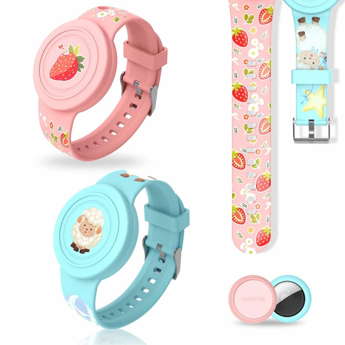 Kids AirTag Bracelet Waterproof Silicone Hidden Tracker Band Sheep Strawberry