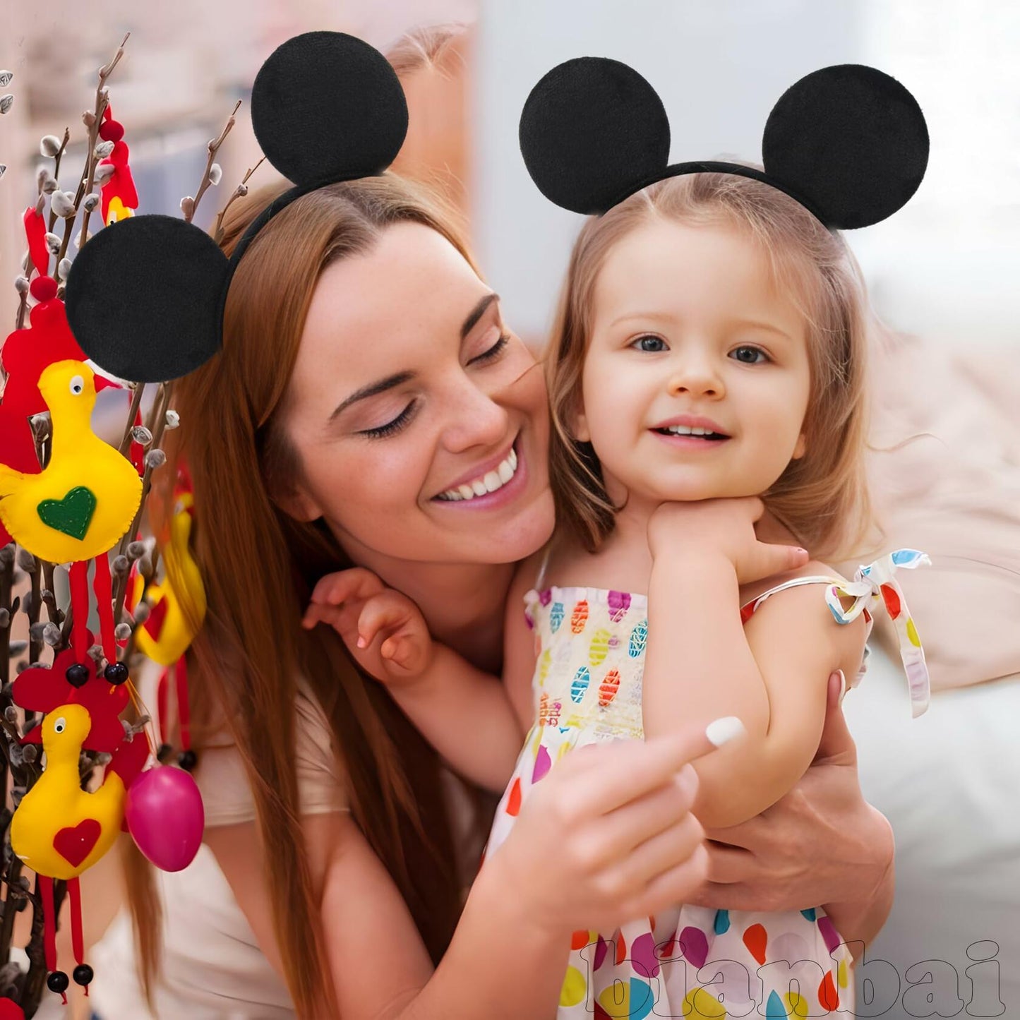 2-Pack Black Mouse Ears Headband Velvet Hair Bow Headwear for Women Kids