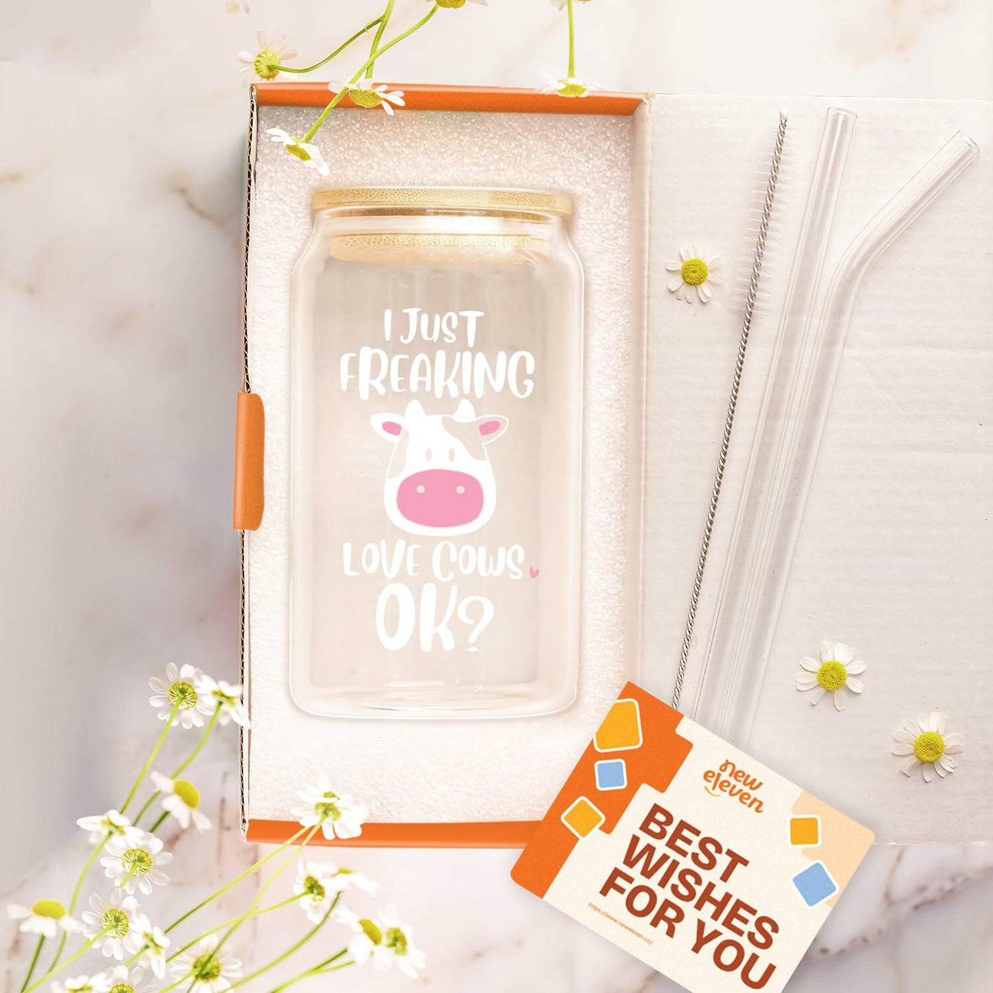 NewEleven 16oz Coffee Mug Cow Gifts For Women Cute Funny Birthday Gift