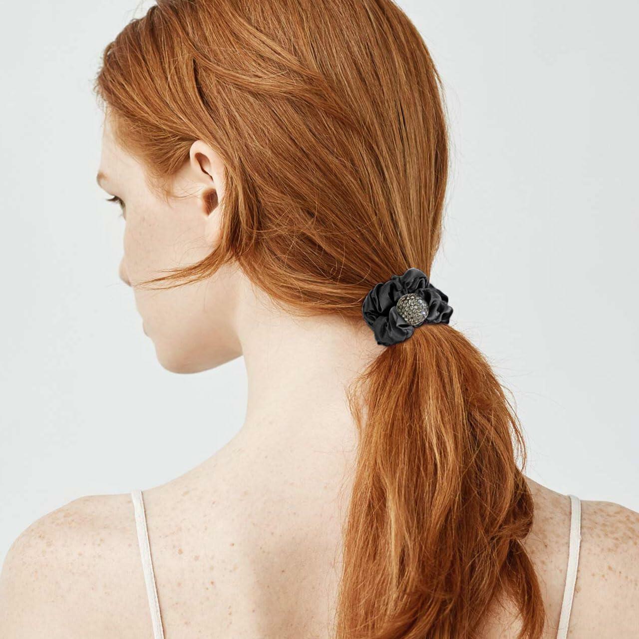 Generic Silk Hair Scrunchies for Women Black Elastic Satin Hair Ties
