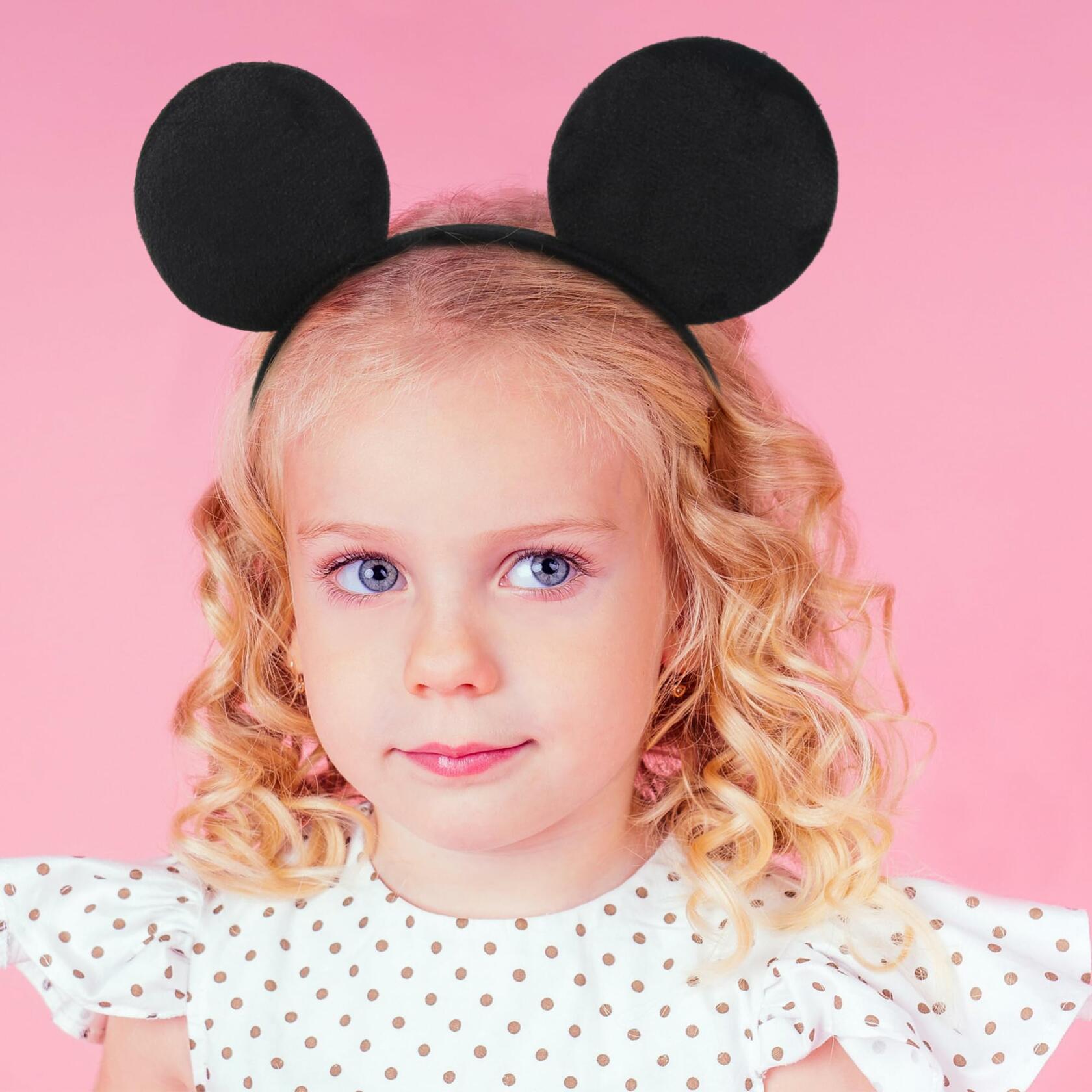 2-Pack Black Mouse Ears Headband Velvet Hair Bow Headwear for Women Kids