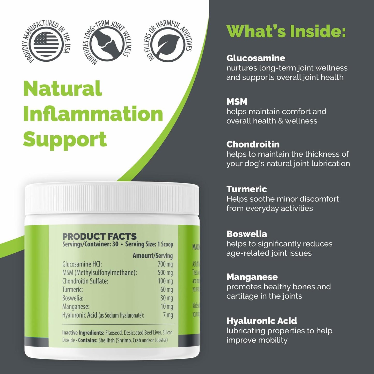 Dog Joint Support Powder – Beef Flavor Glucosamine Supplement for Mobility