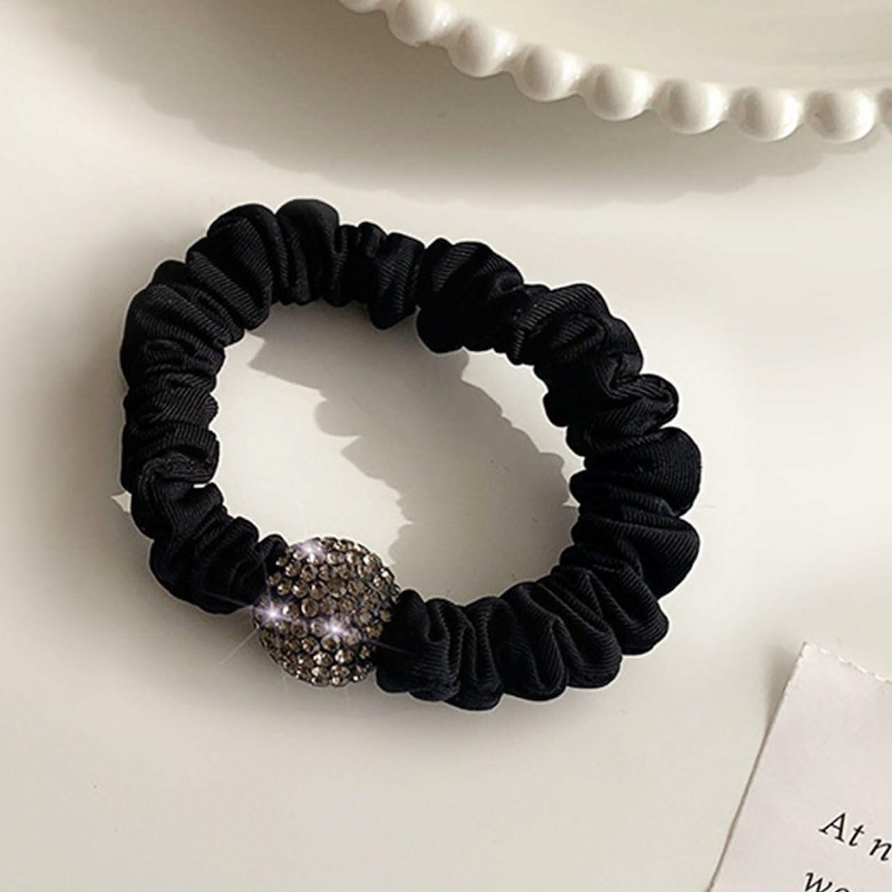 Generic Silk Hair Scrunchies for Women Black Elastic Satin Hair Ties