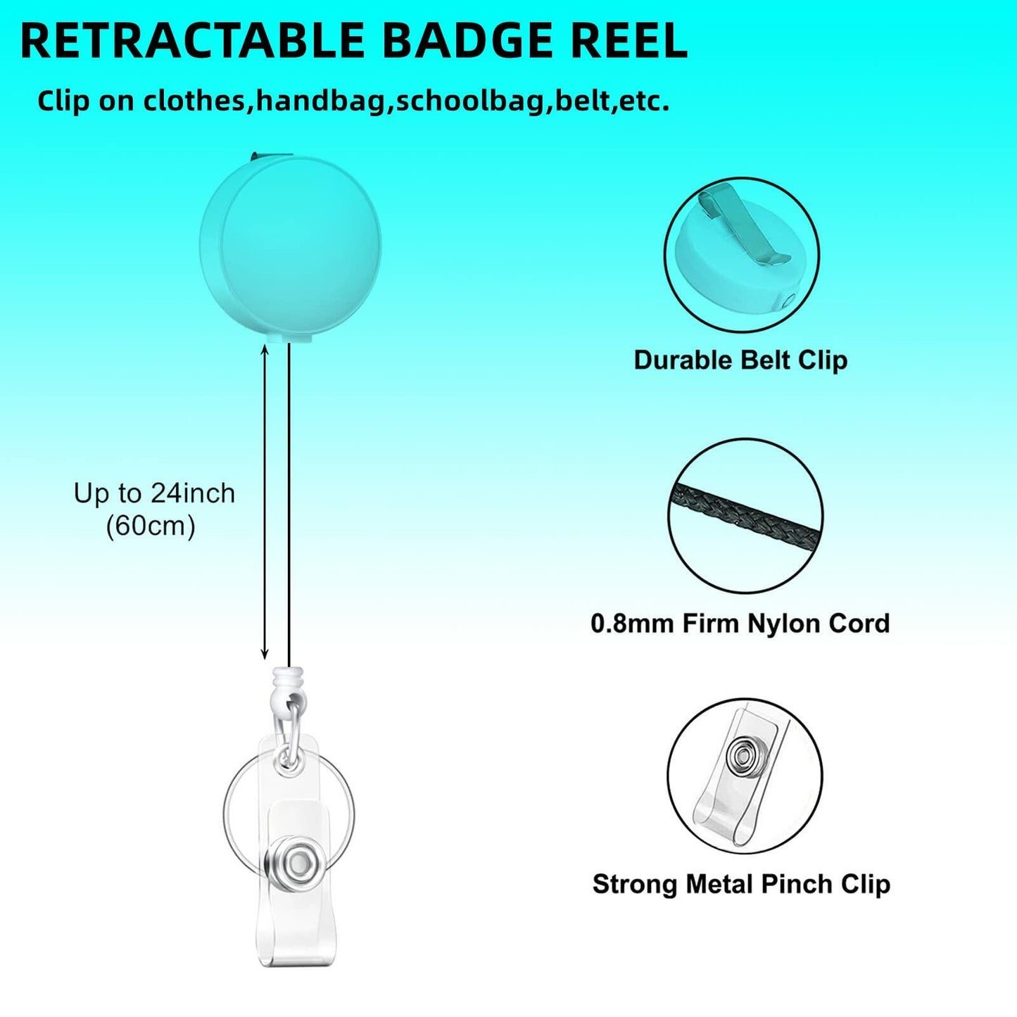 Retractable Badge Holder Carabiner ID Reel Keychain Gilt Marble Blue