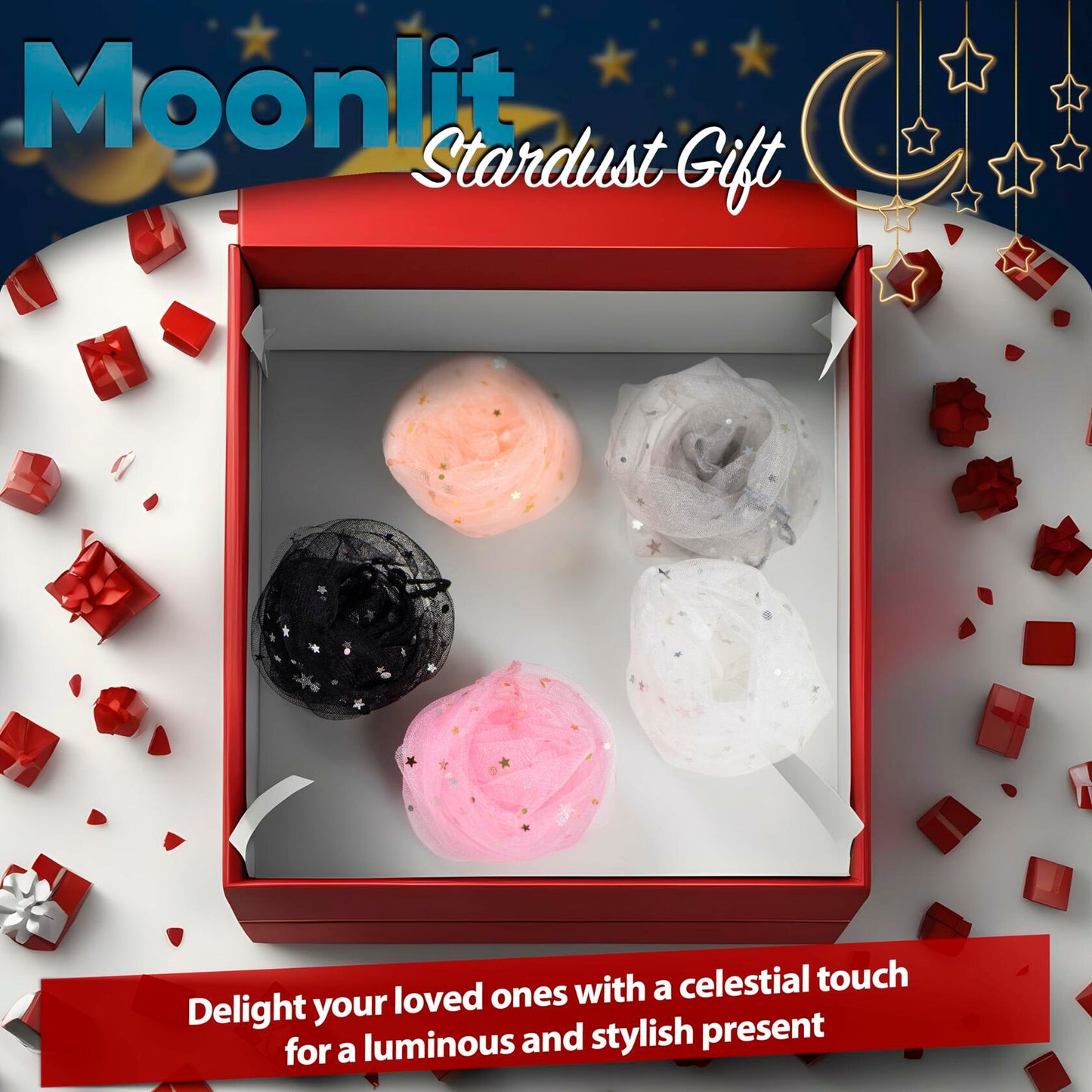 AVIAN LEGS Women Sheer Slouch Tulle Socks with Glitter Stars & Moon, 1 Pair