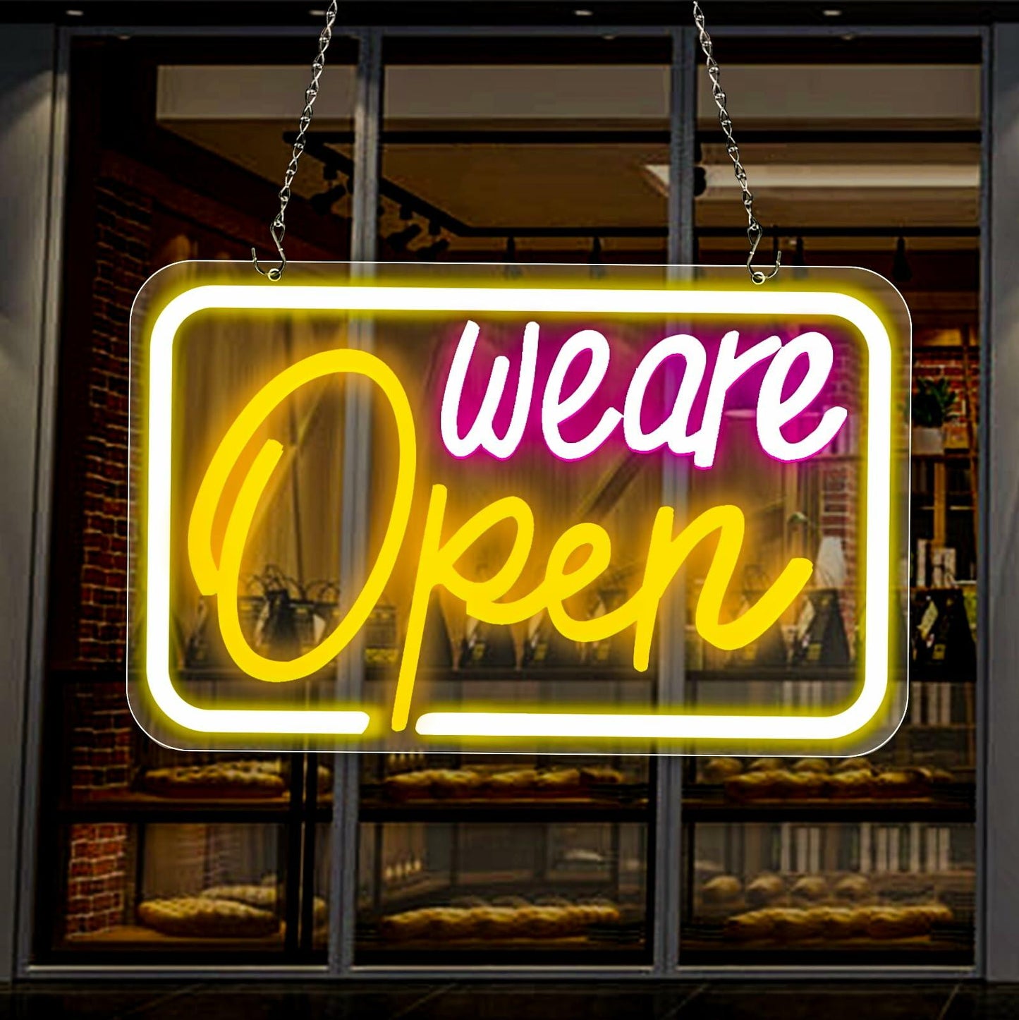 We Are Open LED Neon Sign 16x9.4in, Tricolor Bright Light for Shop Bar
