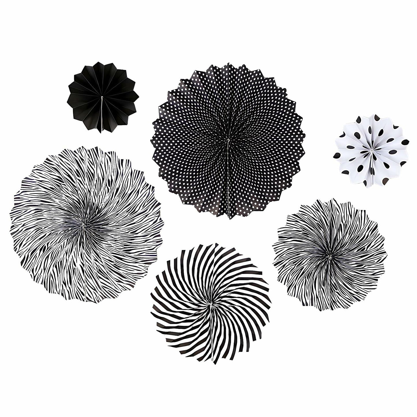 6PCS Black Hanging Paper Fans Party Decorations for Birthday, Wedding & Shower