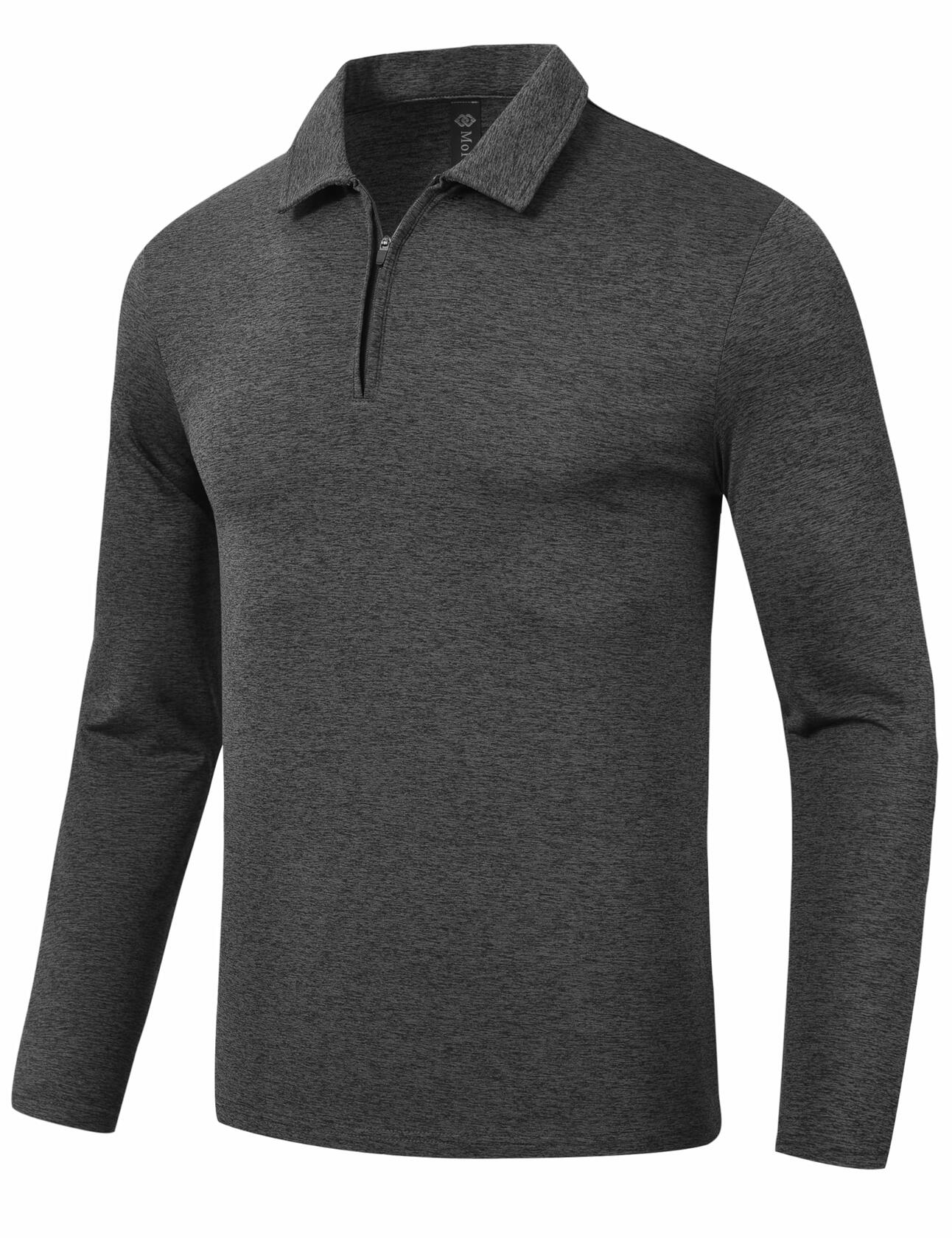 MoFiz Men’s Long Sleeve Polo Shirt Quarter-Zip Quick Dry Grey M
