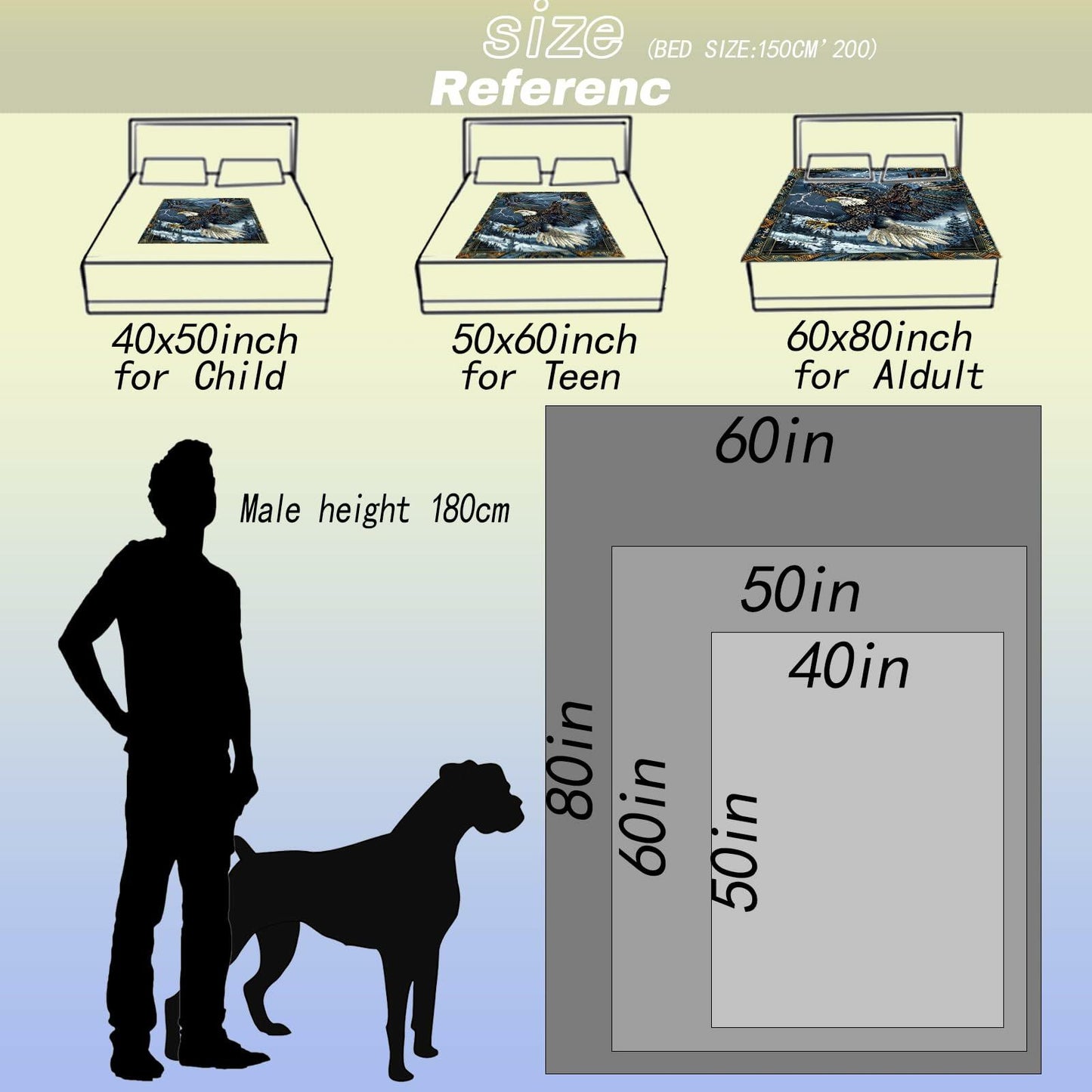 MIEPOS Blue Eagle Throw Blanket 50x60 Soft Lightweight Flannel Bird Decor