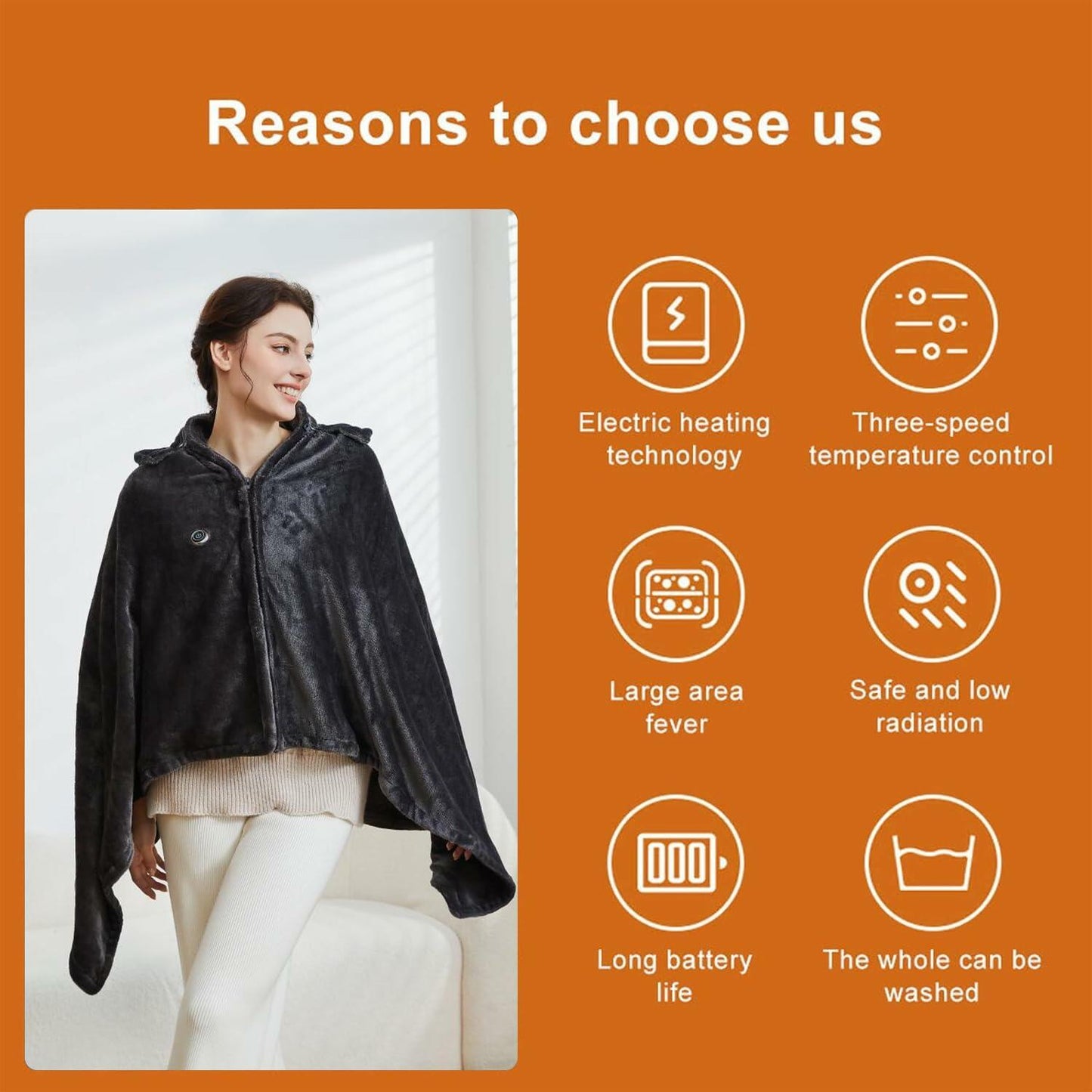 Lailisapex USB Heated Wearable Blanket Shawl Hooded, Portable, 3 Gears