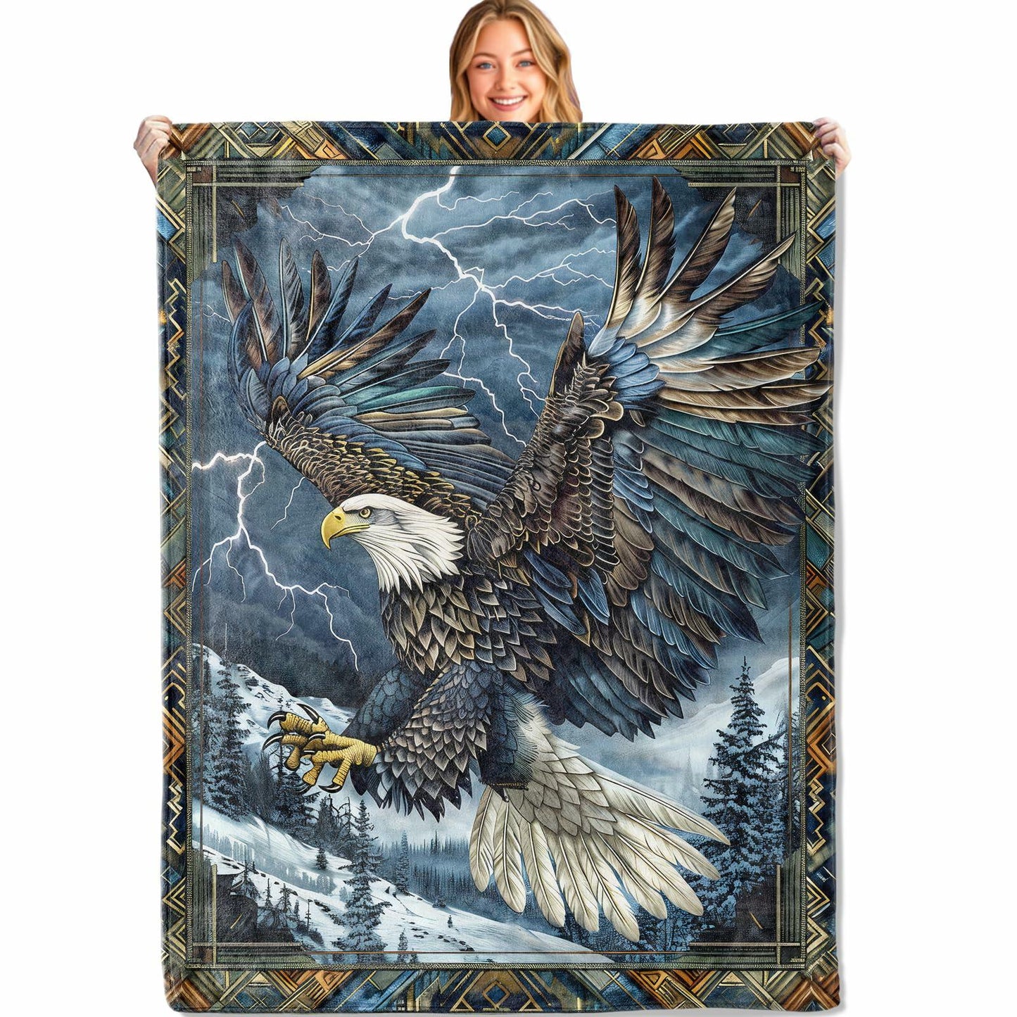MIEPOS Blue Eagle Throw Blanket 50x60 Soft Lightweight Flannel Bird Decor