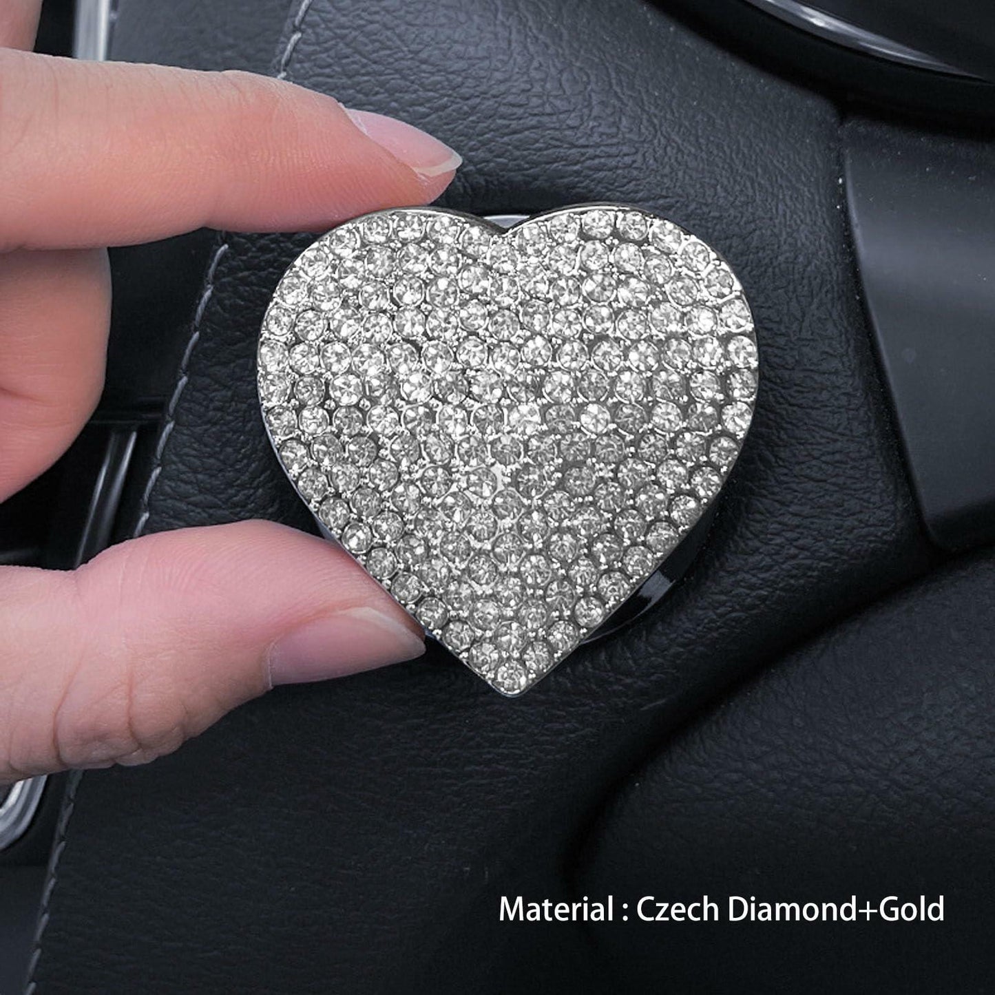 Heart-Shaped Car Engine Start Button Cover Bling Interior Decor White