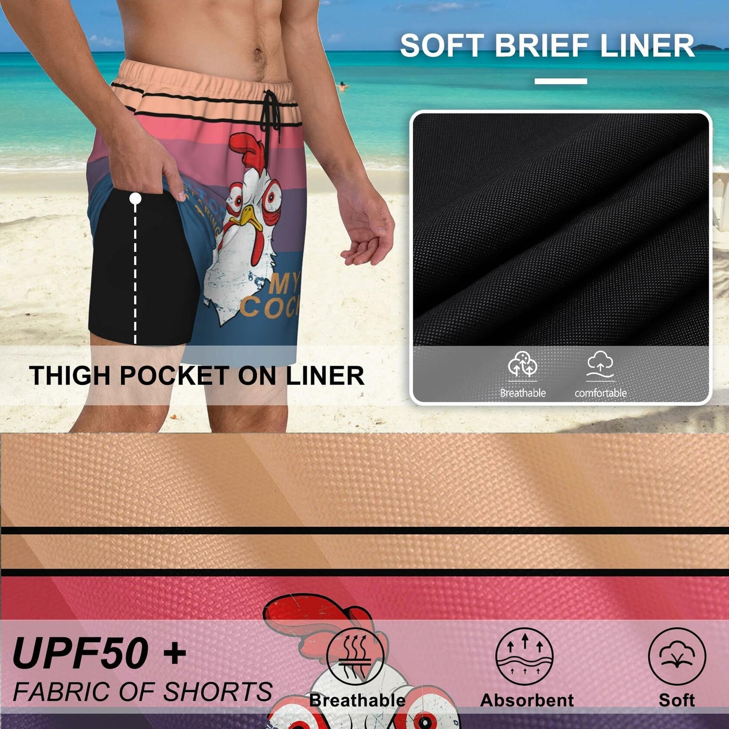 Men's SolAzul Swim Trunks Quick Dry Board Shorts with Mesh Lining & Pockets