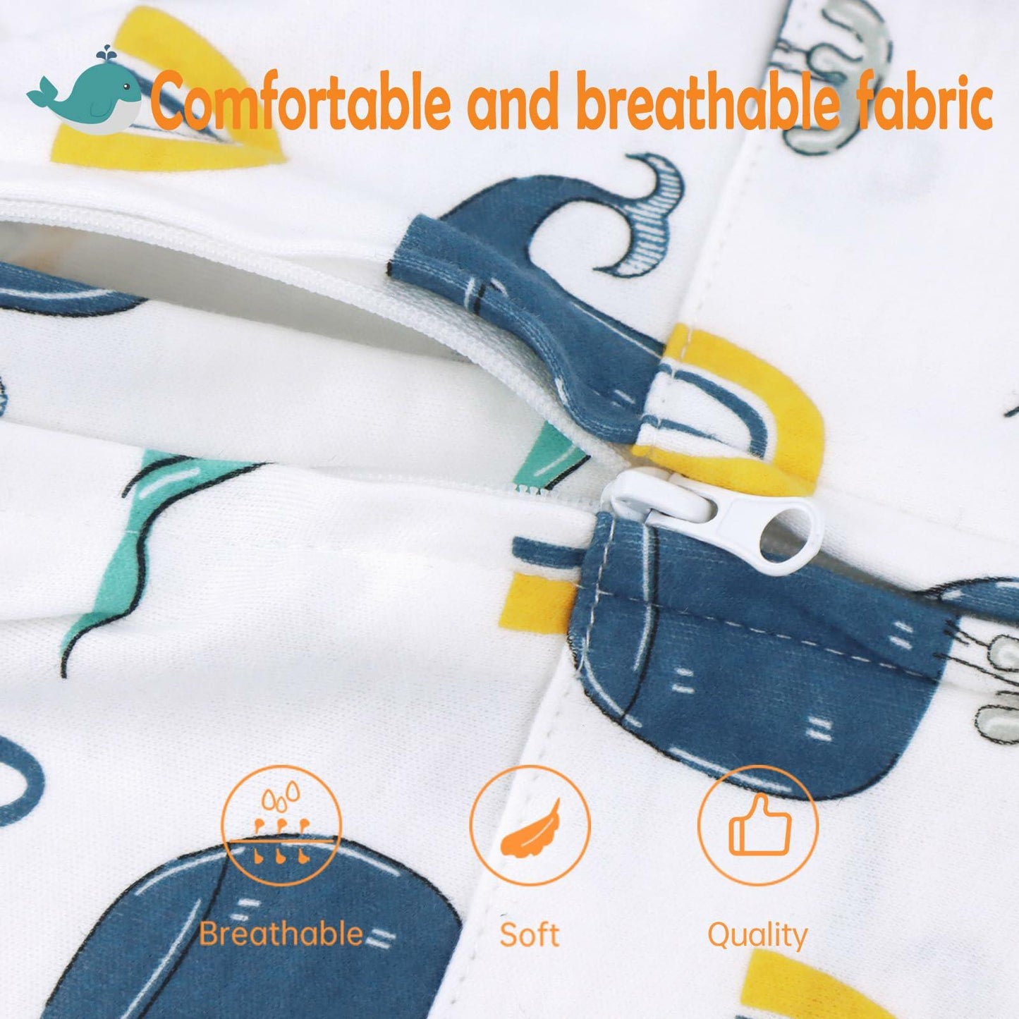 JOJOHEDIA Toddler Sleep Sack with Feet 0.5Tog, Baby sleeping sack(Whale,2T-3T)