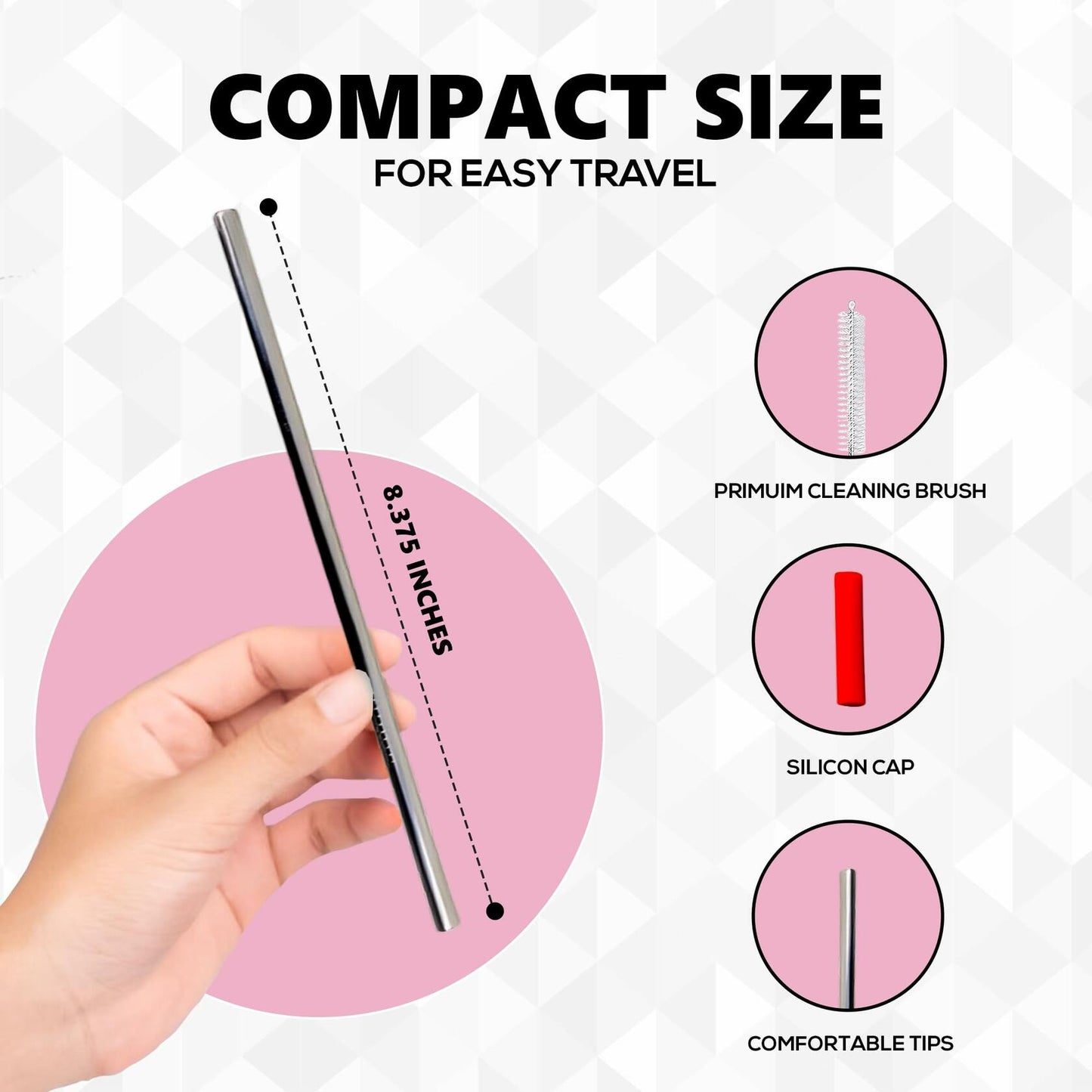 NightCap Straw Kit 2 Reusable Stainless Steel Straws w Brush Pouch Tips