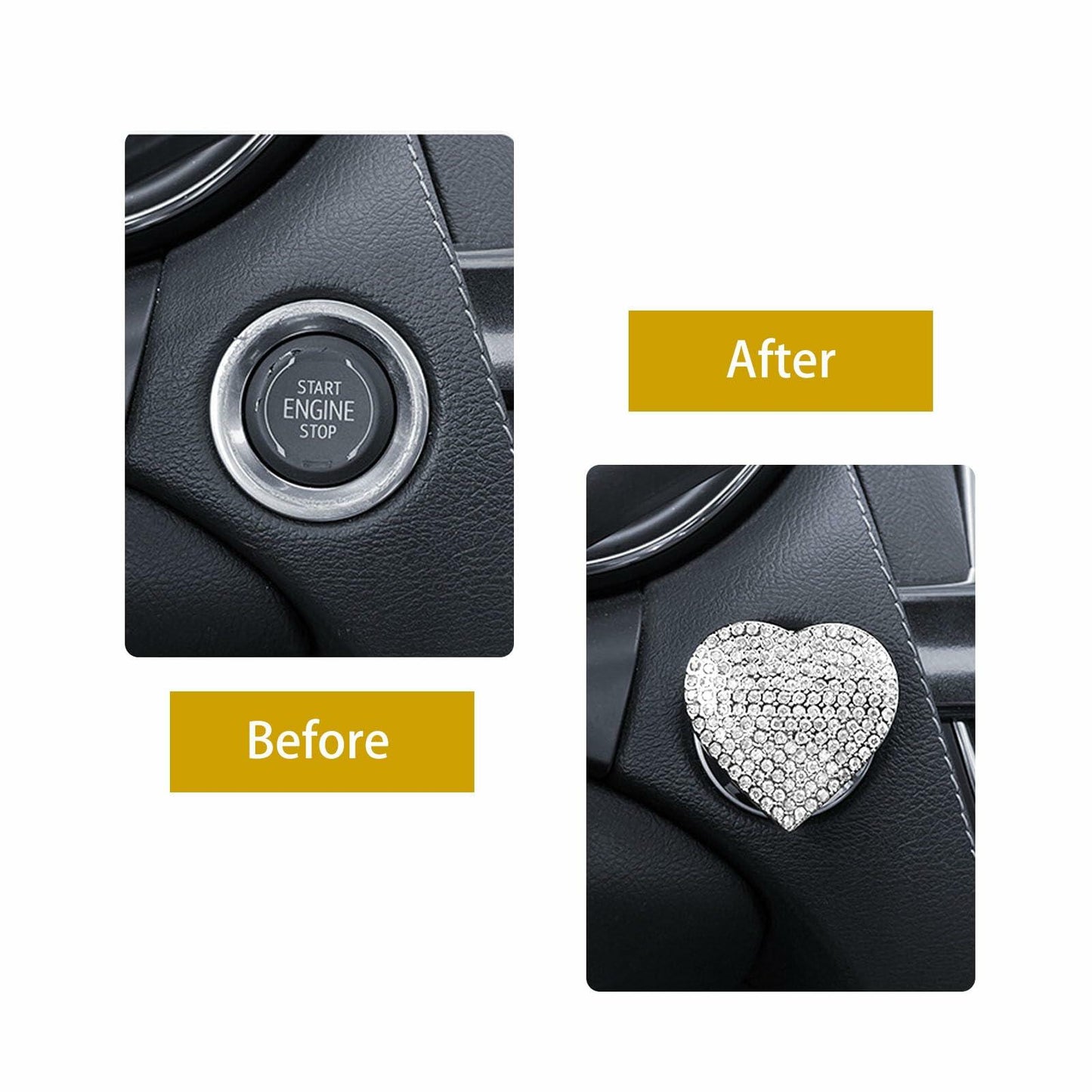 Heart-Shaped Car Engine Start Button Cover Bling Interior Decor White