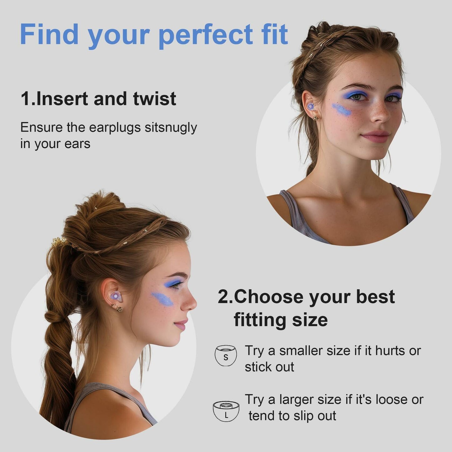 Reusable Silicone Ear Plugs 5 Pairs High Fidelity S/M/L 18-25dB Blue