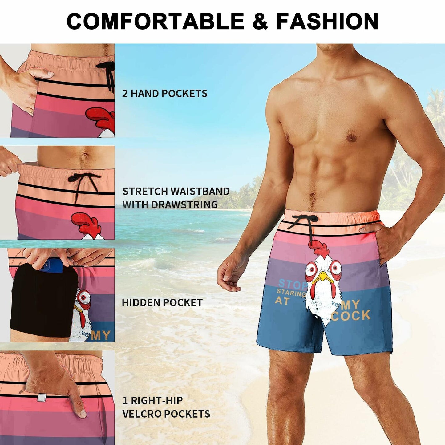 Men's SolAzul Swim Trunks Quick Dry Board Shorts with Mesh Lining & Pockets