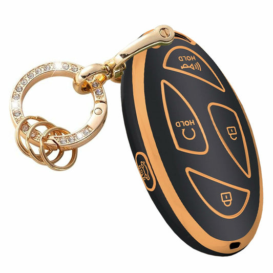 Hyundai Key Fob Cover Shell with Keychain 5 Buttons Black-Gold TAPAYICA