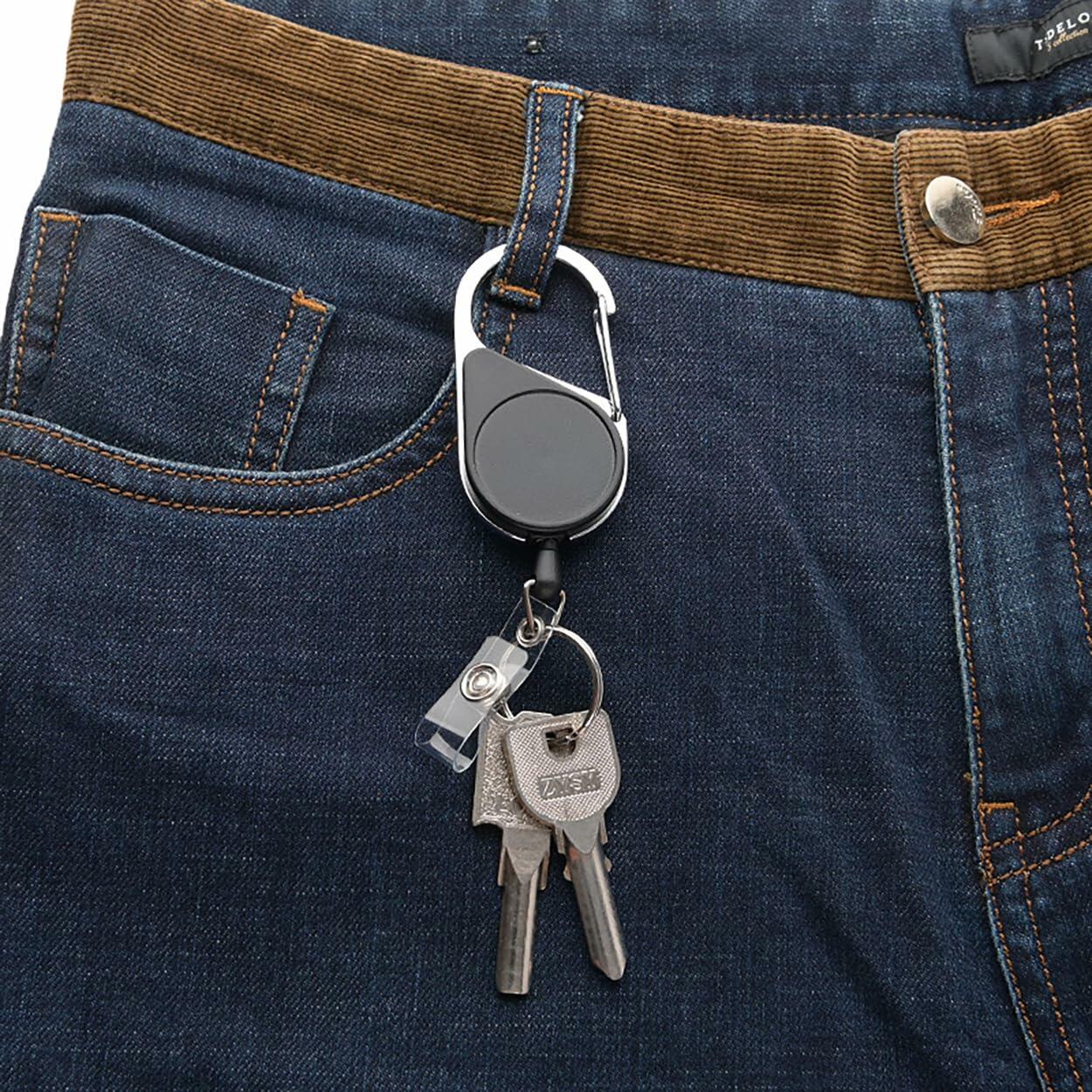NBGDT 2PCS Retractable Key Ring Anti-Lost Keychain 23.6in Nylon Rope