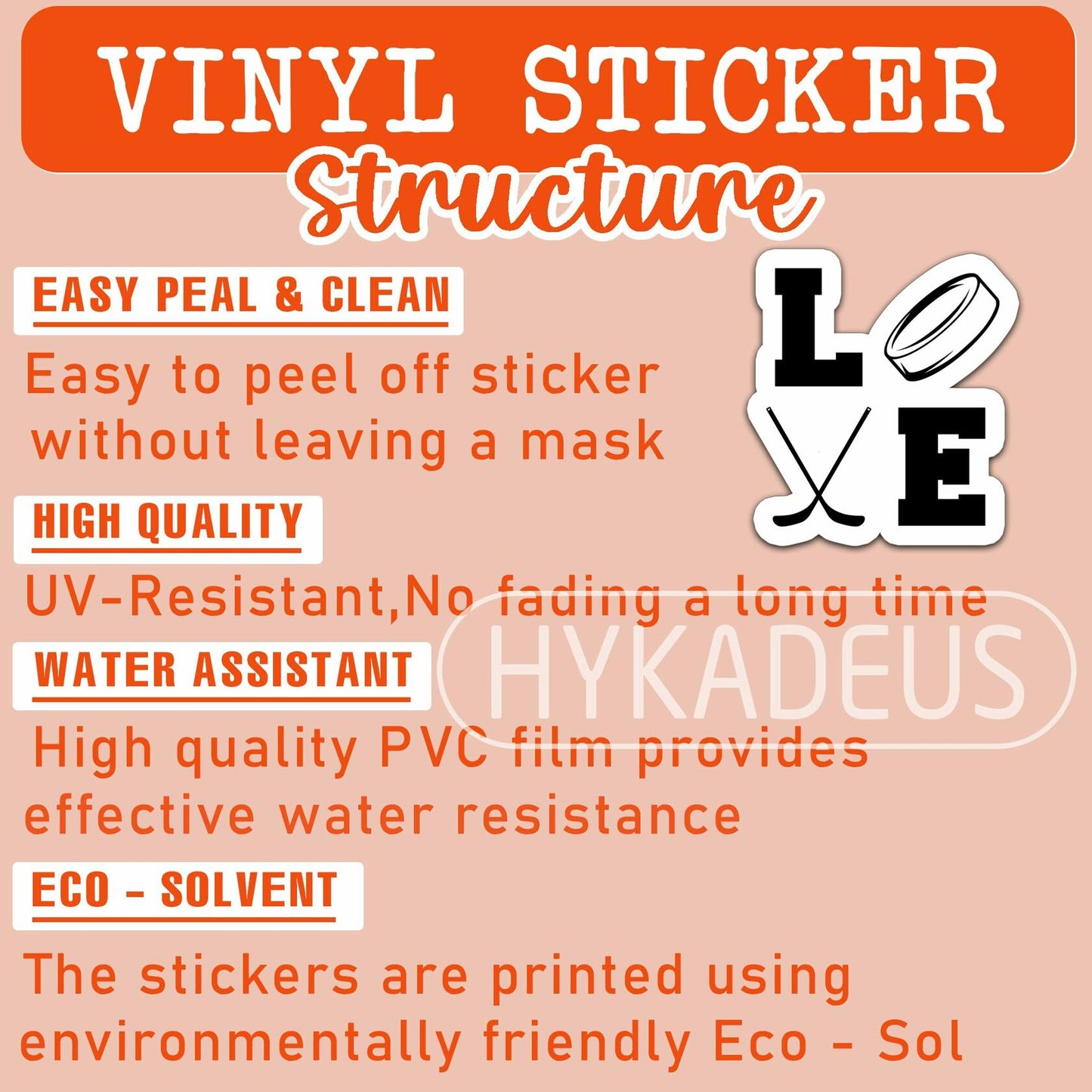 Love Hockey Stickers 3pcs Waterproof Vinyl Decals Laptop Bottle Helmet