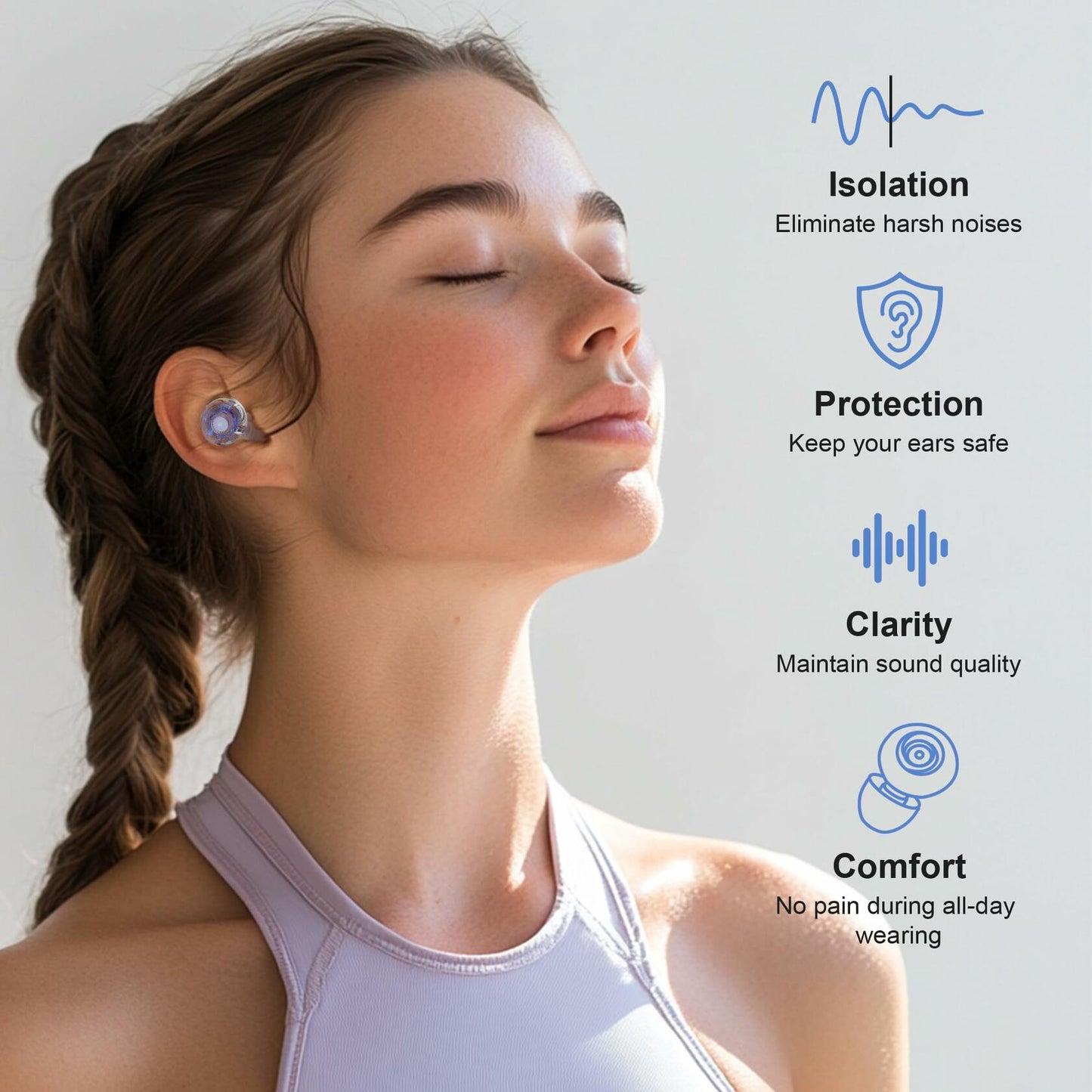 Reusable Silicone Ear Plugs 5 Pairs High Fidelity S/M/L 18-25dB Blue