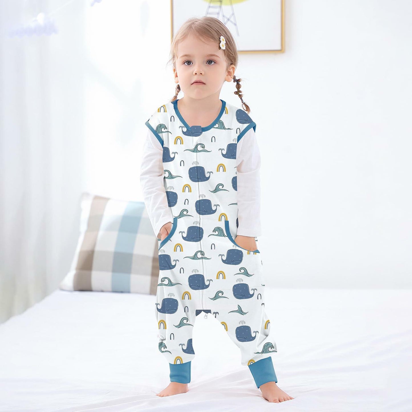 JOJOHEDIA Toddler Sleep Sack with Feet 0.5Tog, Baby sleeping sack(Whale,2T-3T)