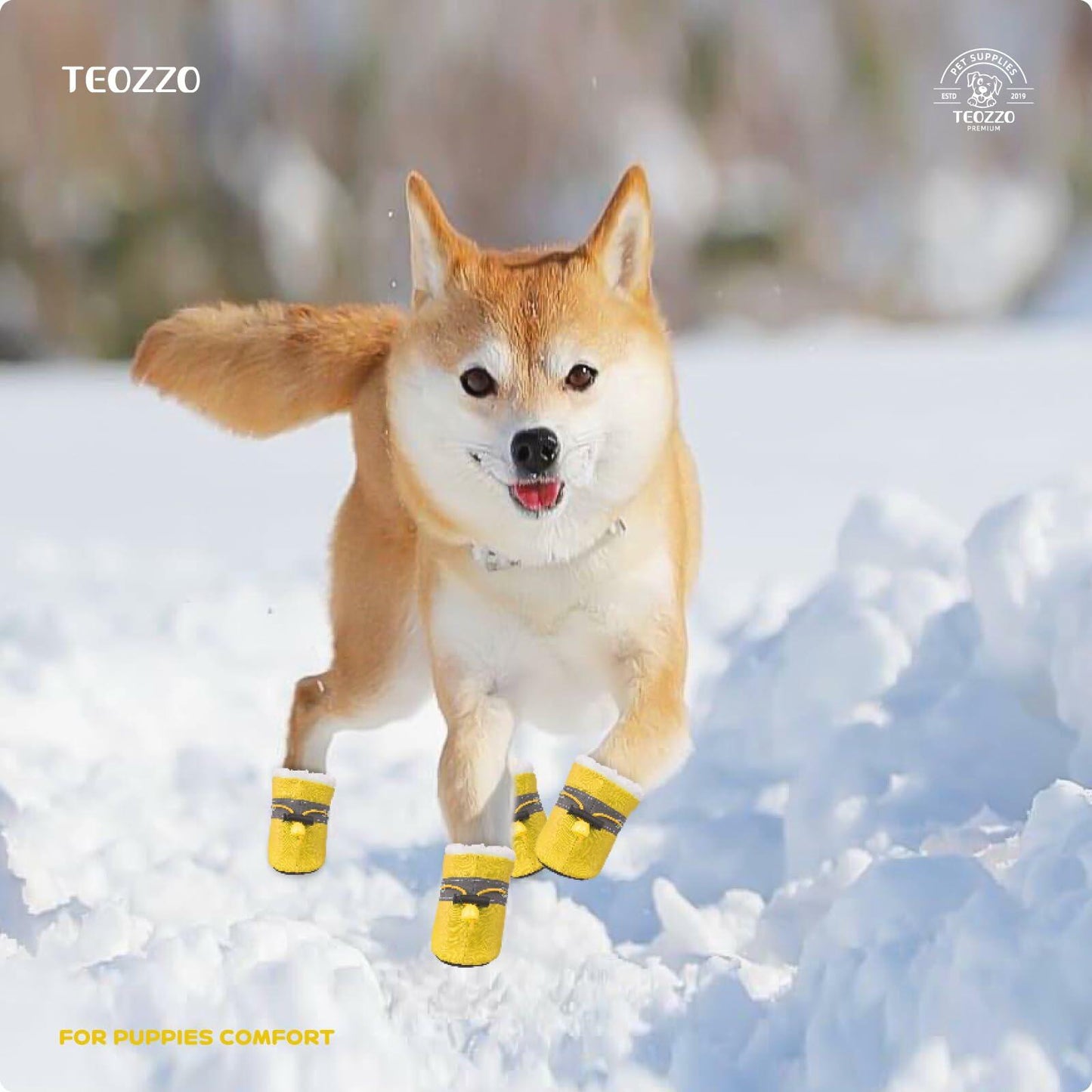 TEOZZO Dog Boots Warm Puppy Paw Protector Reflective Strip Size 6 Yellow 4PCs