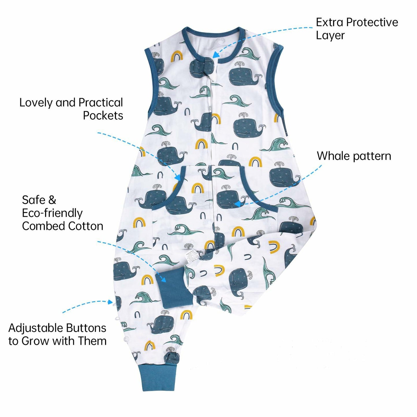 JOJOHEDIA Toddler Sleep Sack with Feet 0.5Tog, Baby sleeping sack(Whale,2T-3T)