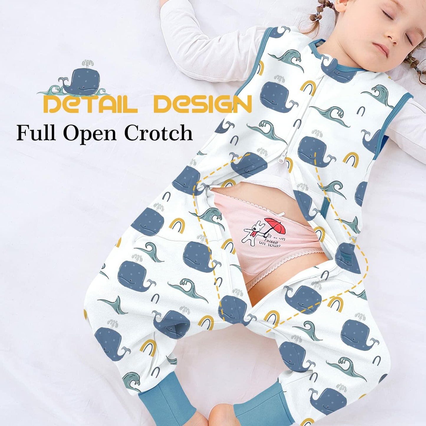 JOJOHEDIA Toddler Sleep Sack with Feet 0.5Tog, Baby sleeping sack(Whale,2T-3T)