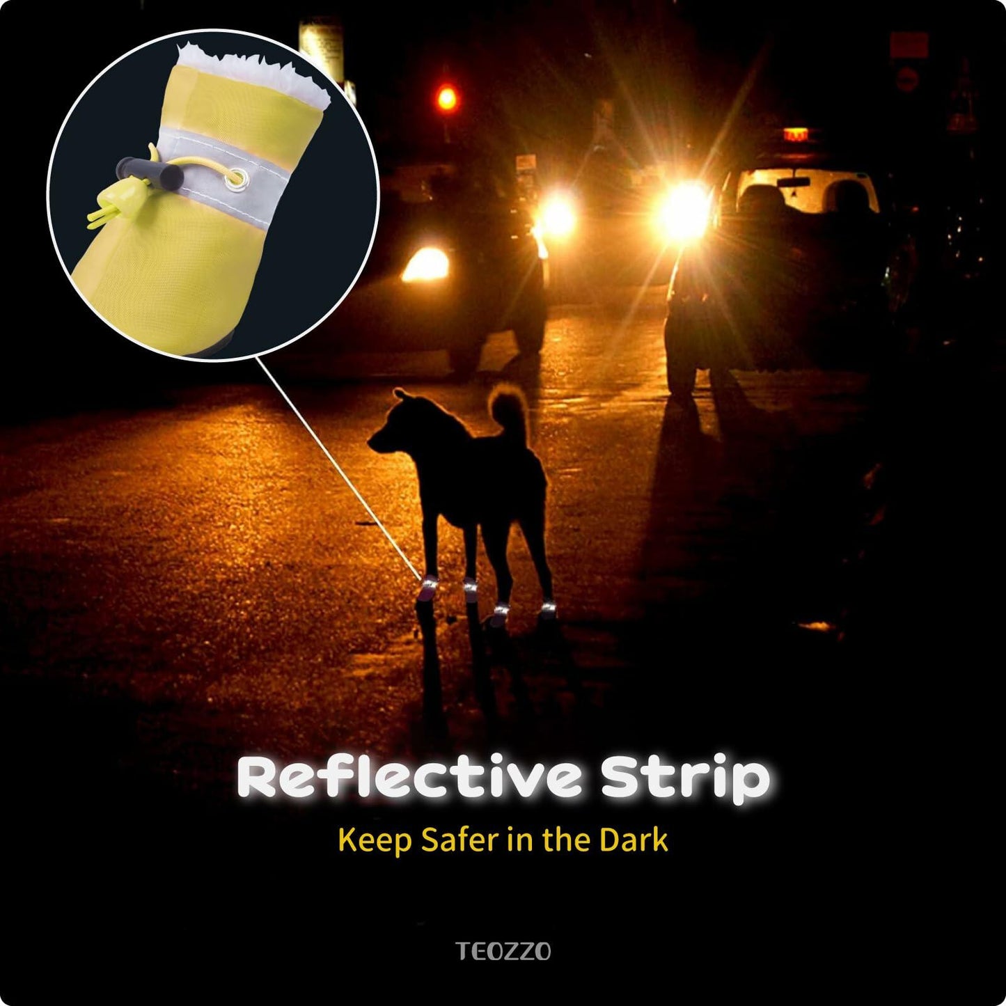 TEOZZO Dog Boots Warm Puppy Paw Protector Reflective Strip Size 6 Yellow 4PCs