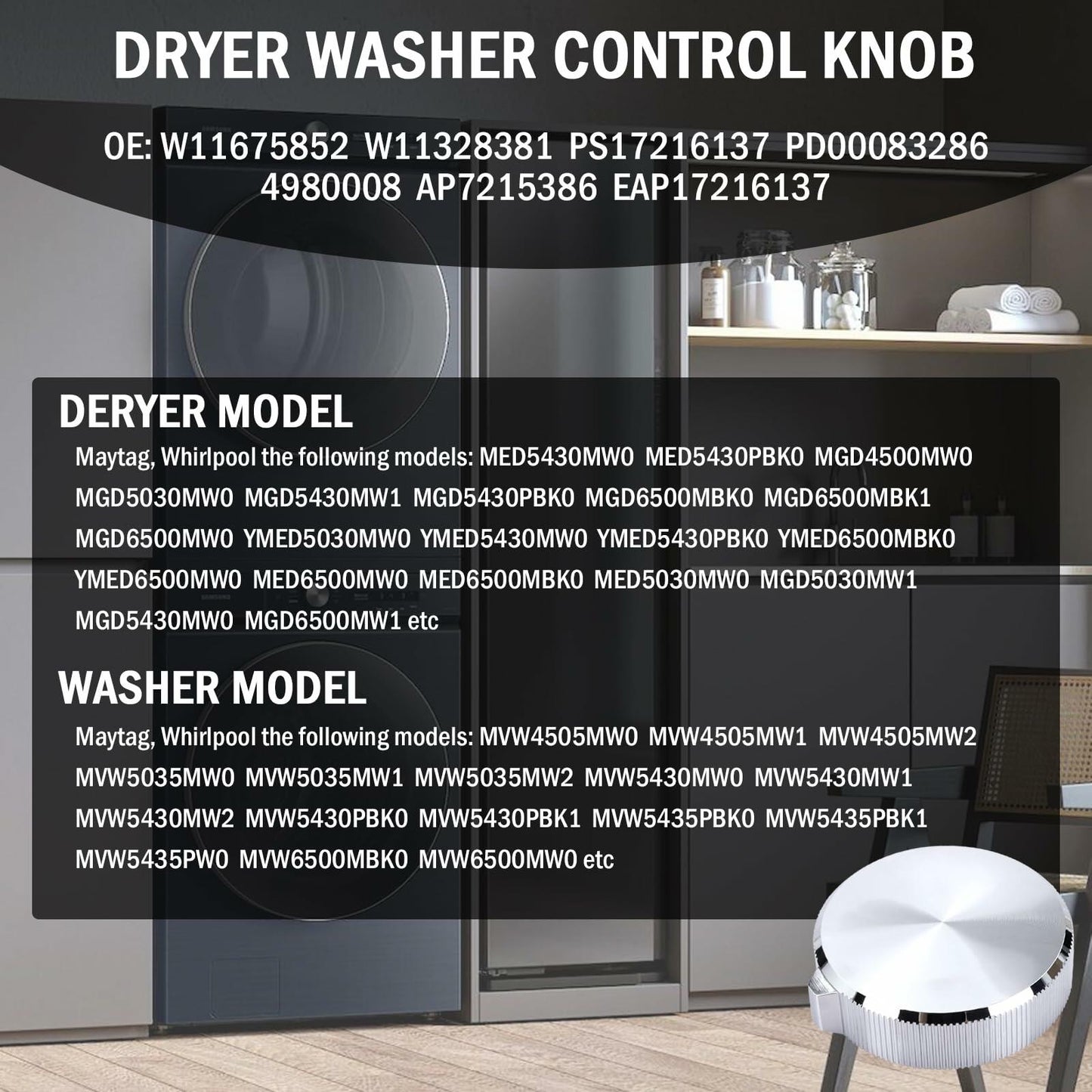 Dryer Washer Control Knob Large 2PCS Fits Whirlpool Maytag W11675852