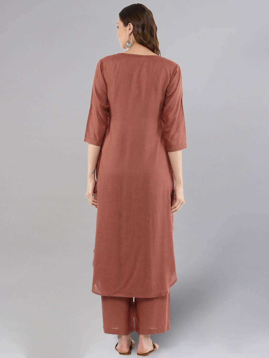 Idalia Black Rayon Solid Straight Kurta with Palazzo Set for Women