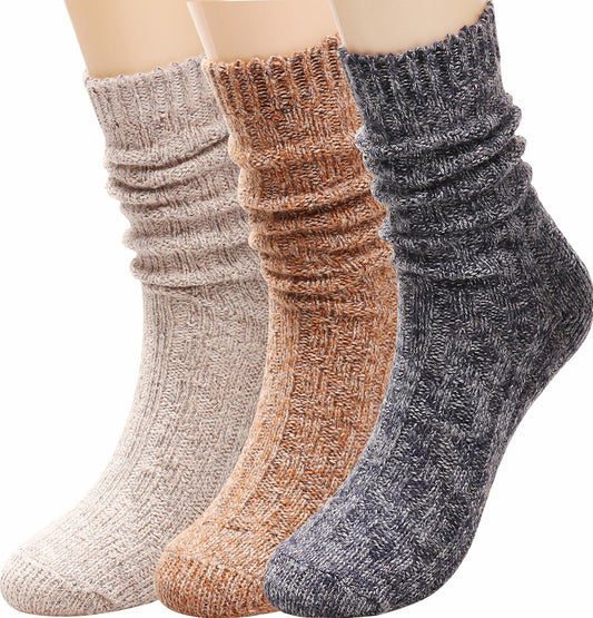3 Pairs Women’s Winter Wool Cable Knit Knee High Boot Socks Size 5-11